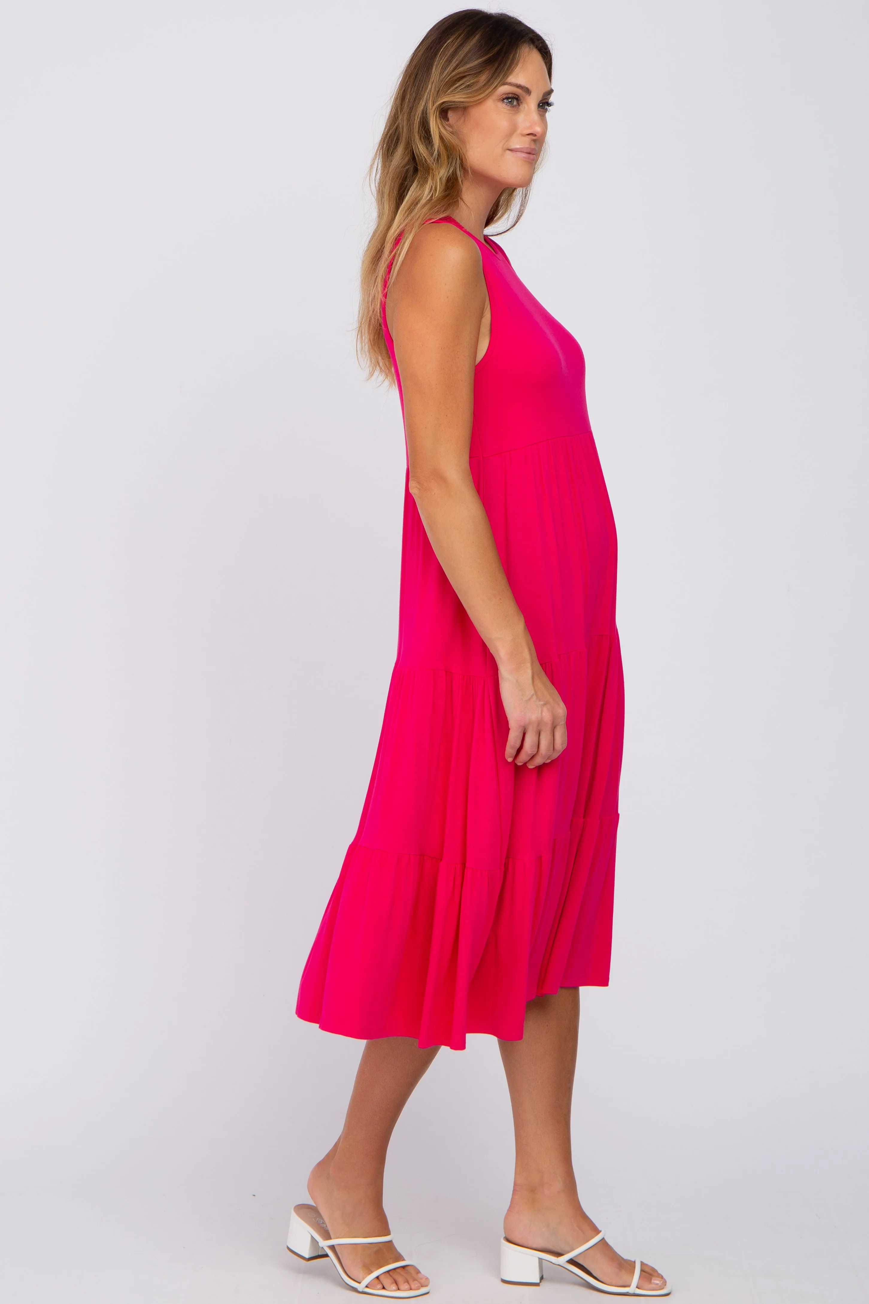 Fuchsia Tiered Sleeveless Midi Dress sold by Pinkblush product image thumbnail 2