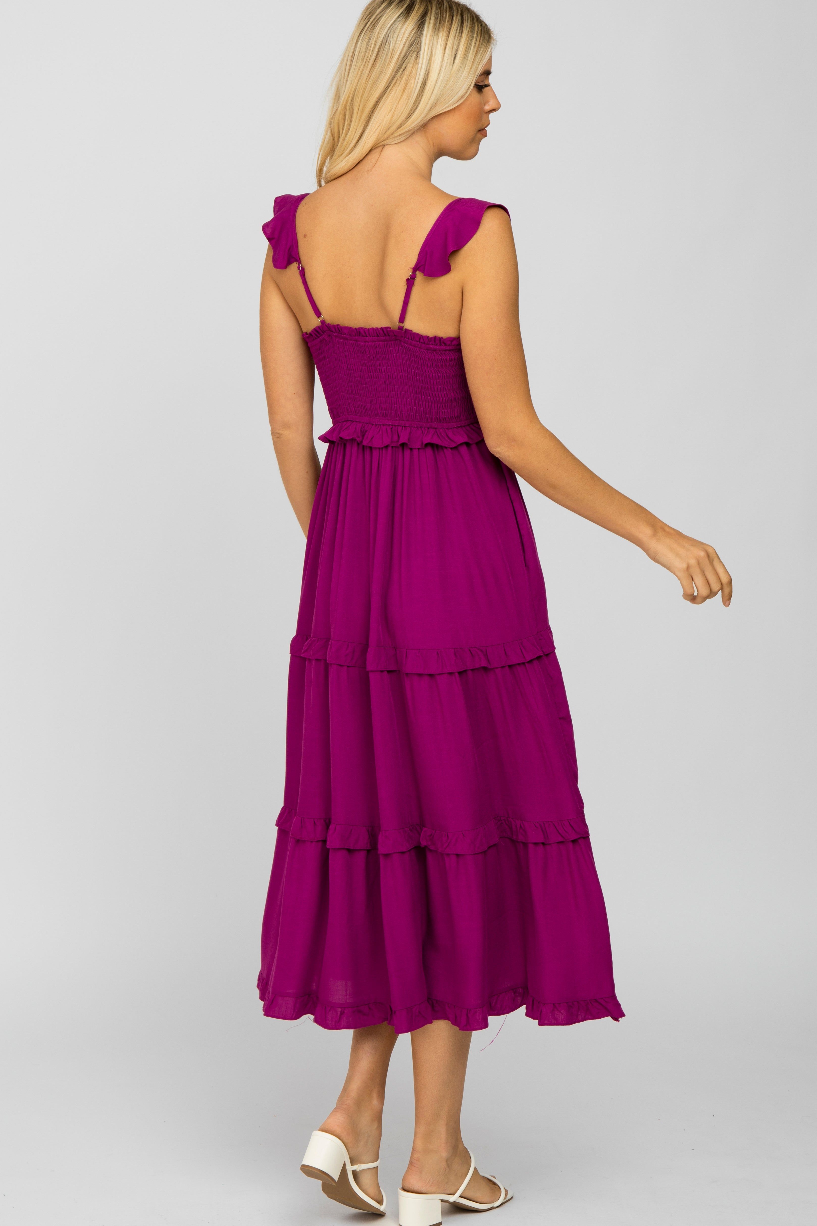Magenta Ruffle Tiered Midi Dress sold by Pinkblush product image thumbnail 3