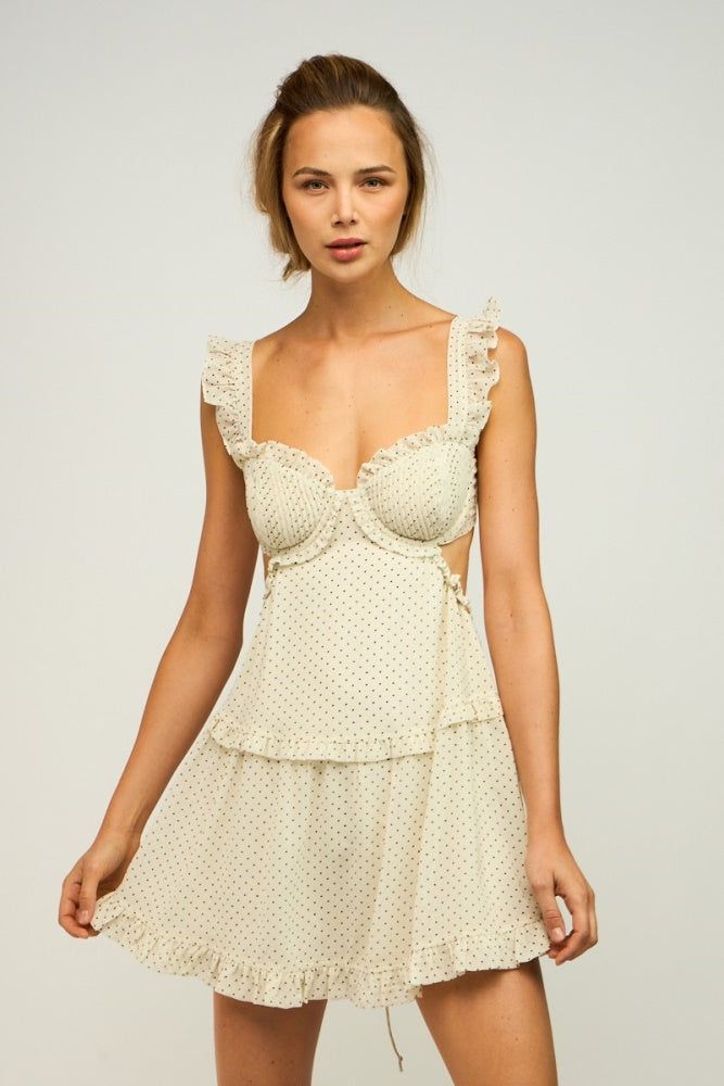 White Polka Dot Cut Out Open Back Tie Mini Dress sold by Pinkblush