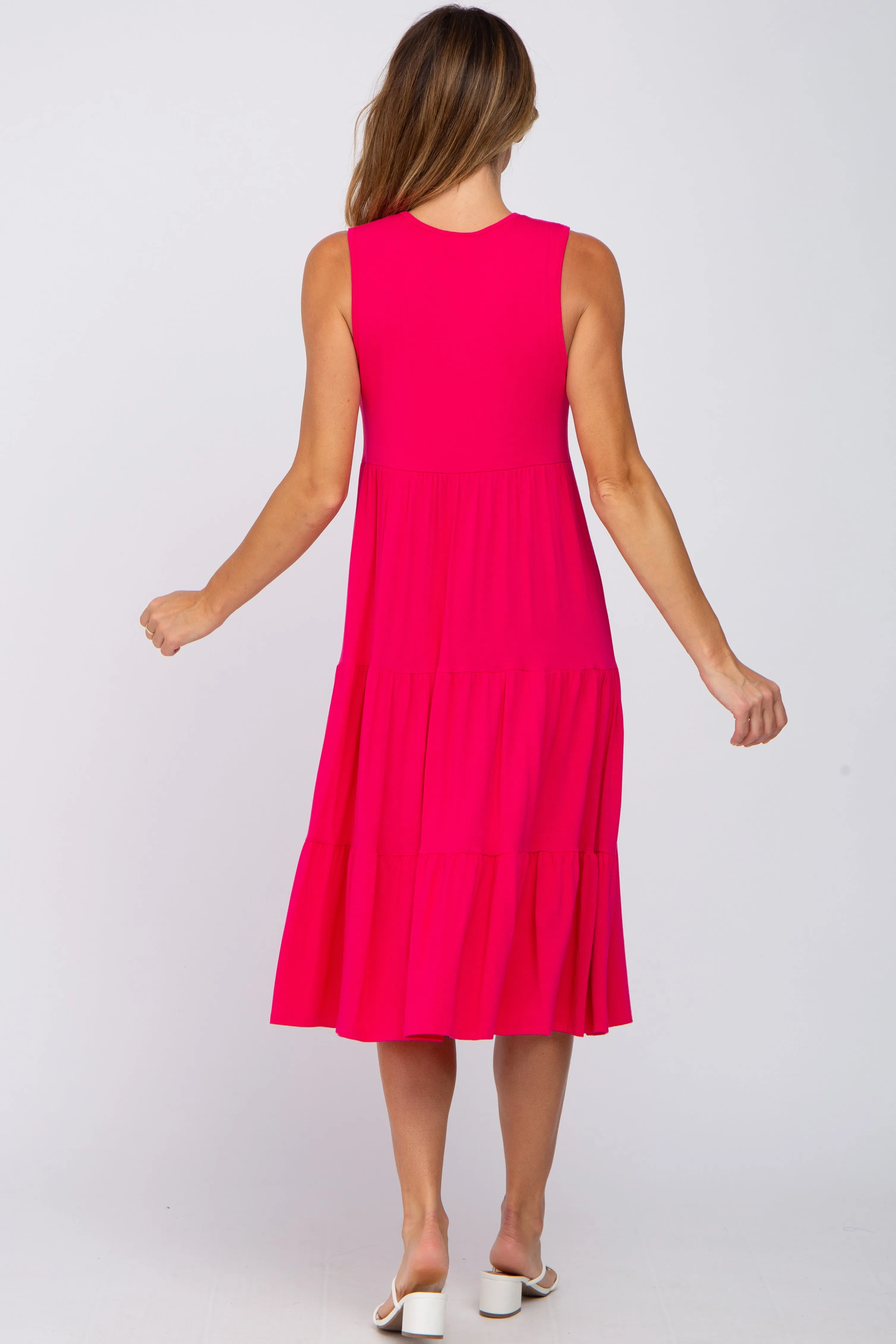Fuchsia Tiered Sleeveless Midi Dress sold by Pinkblush product image thumbnail 3
