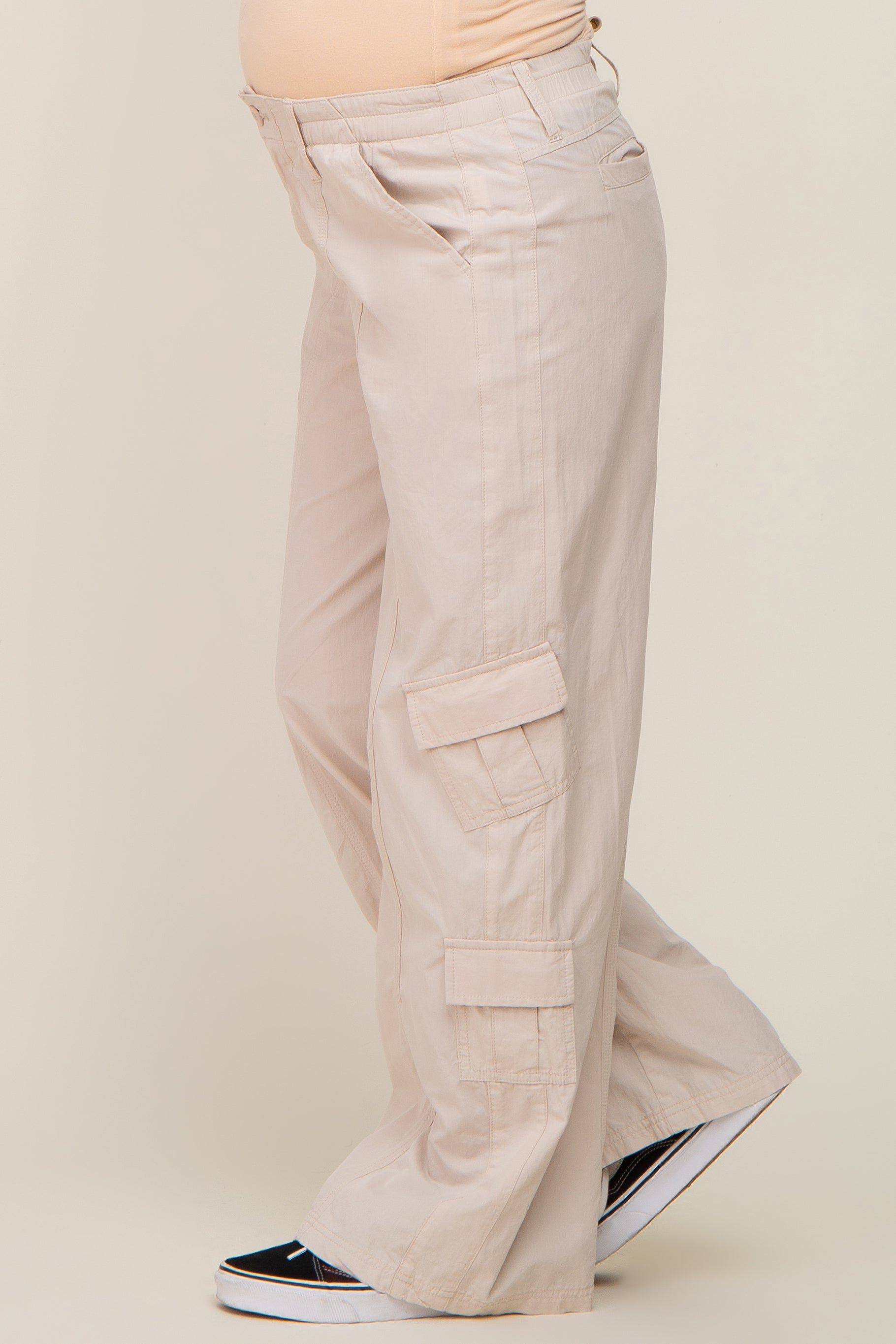 Cream Cargo Elastic Waist Maternity Pants sold by Pinkblush product image thumbnail 3