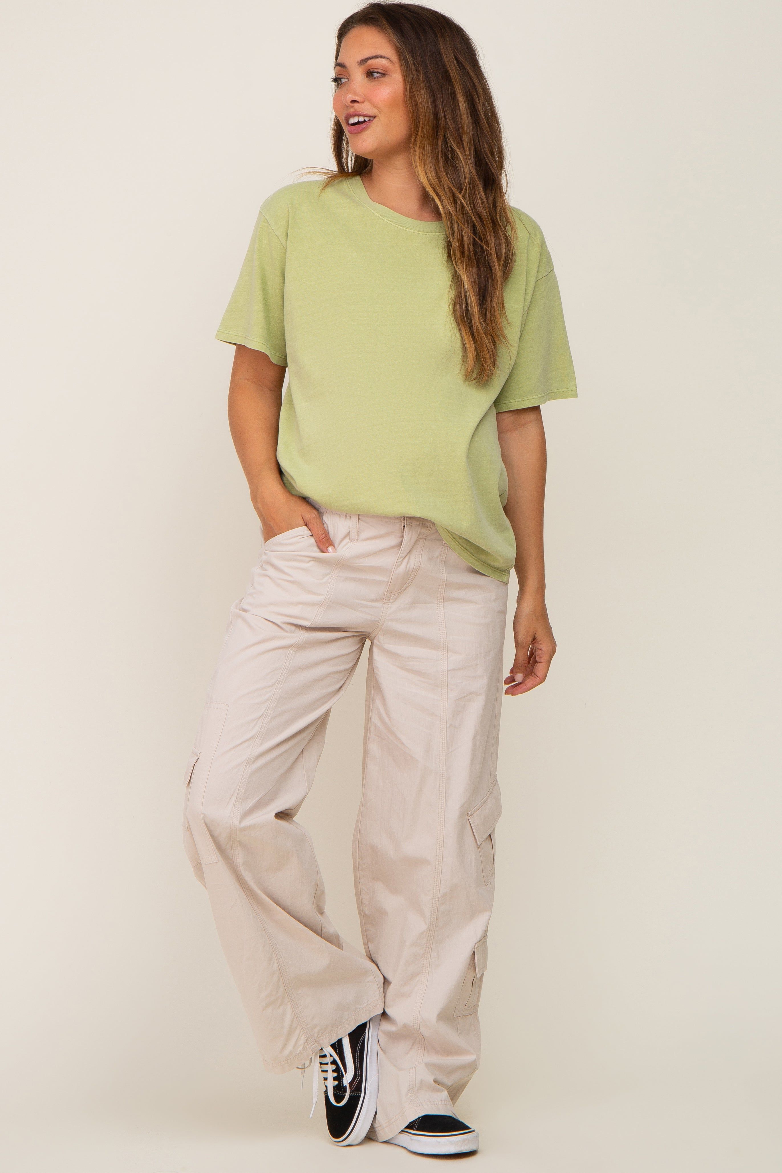 Cream Cargo Elastic Waist Maternity Pants sold by Pinkblush product image thumbnail 5