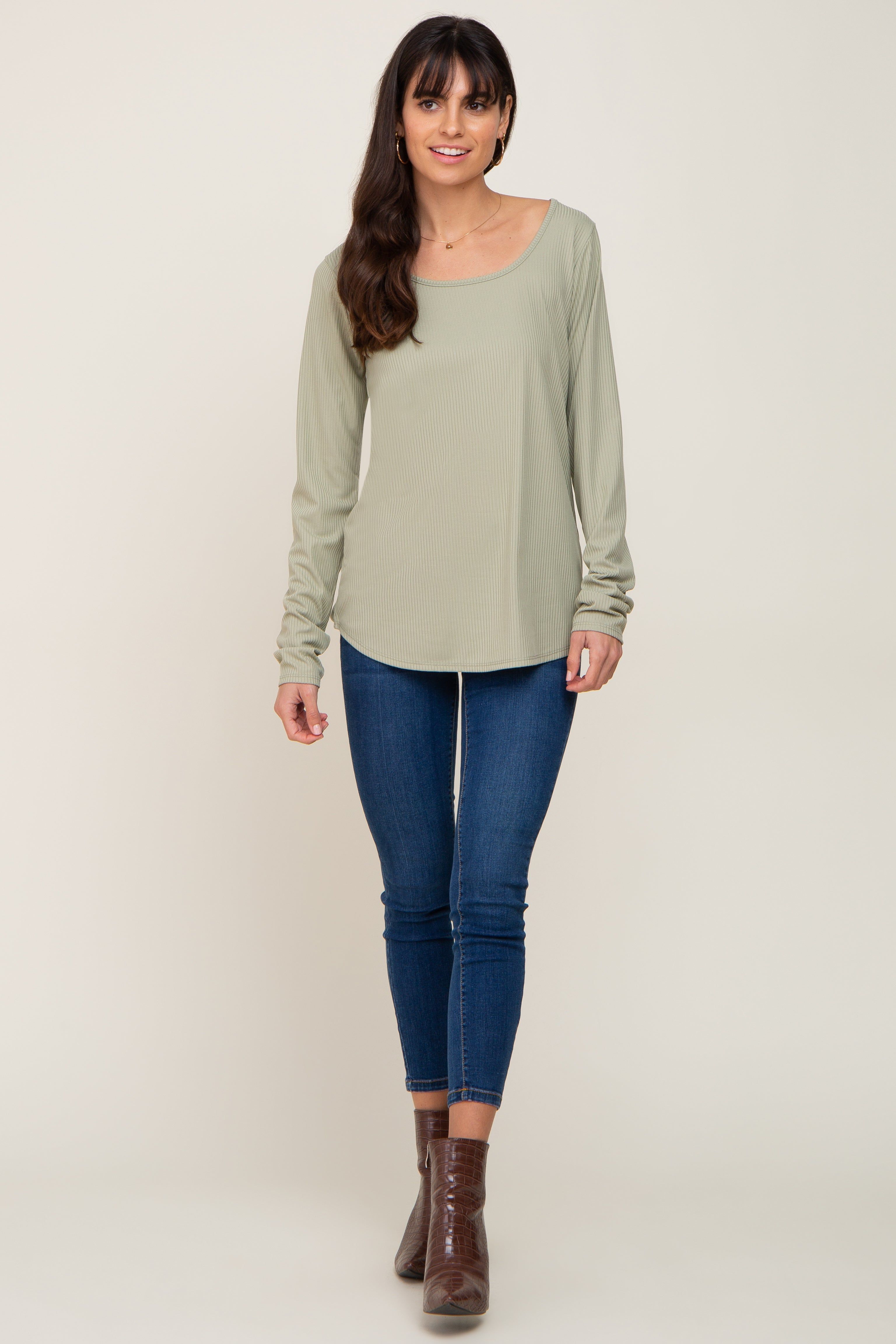 Light Olive Ribbed Round Hem Top sold by Pinkblush product image thumbnail 4