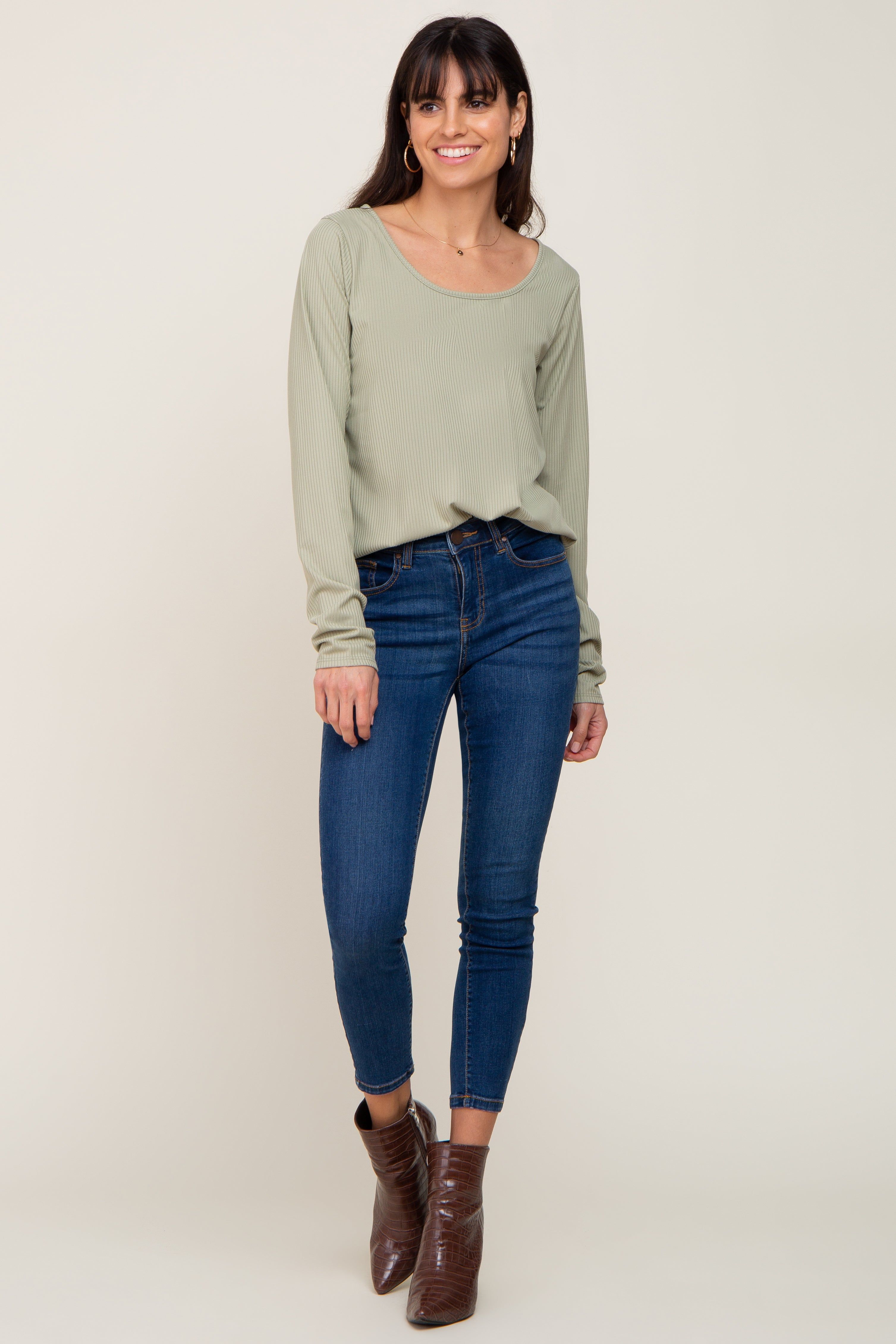 Light Olive Ribbed Round Hem Top sold by Pinkblush product image thumbnail 5