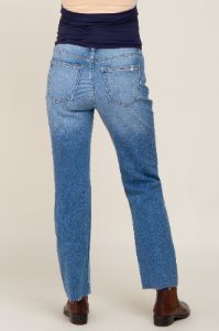 Navy Blue Raw Hem Straight Maternity Jeans sold by Pinkblush