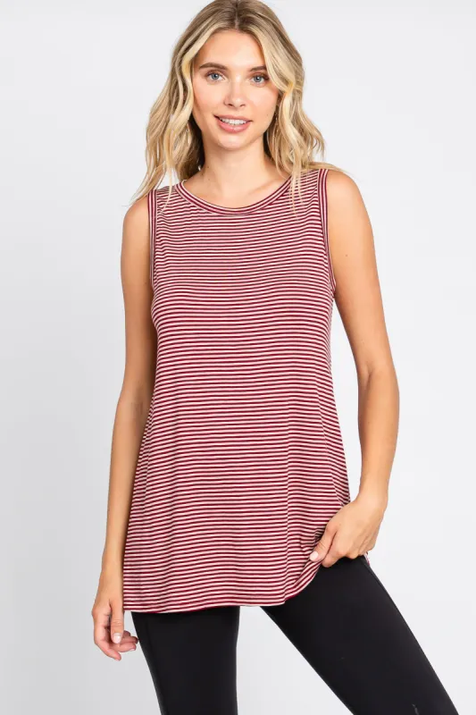 Burgundy Striped Sleeveless Tank Top sold by Pinkblush