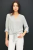 Grey V-Neck Roll Tap Long Sleeve Tie Knot Shirt sold by Pinkblush