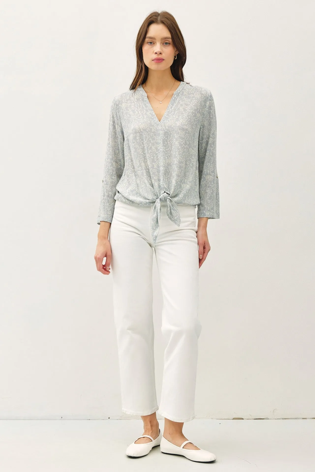 Grey V-Neck Roll Tap Long Sleeve Tie Knot Shirt sold by Pinkblush product image thumbnail 4