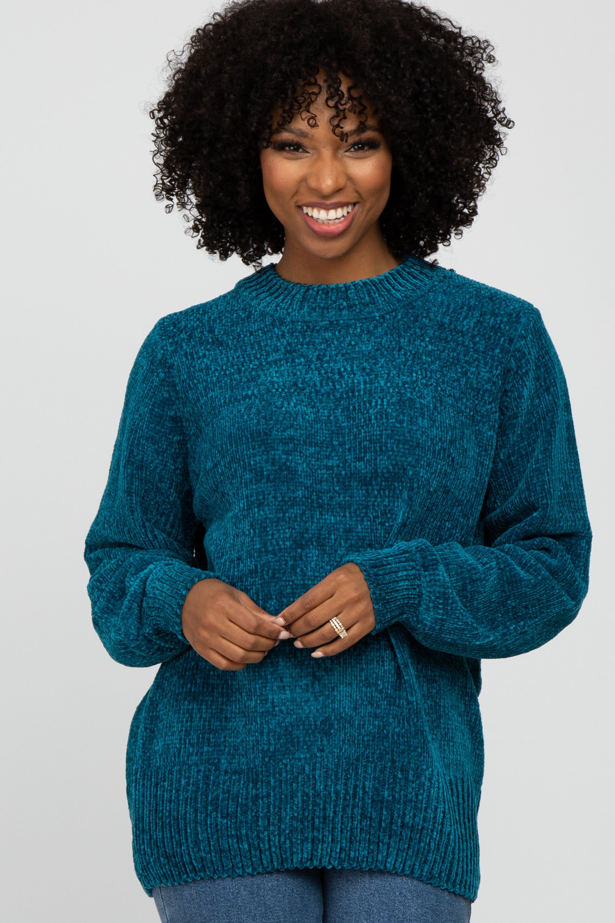 Teal Chenille Knit Sweater sold by Pinkblush