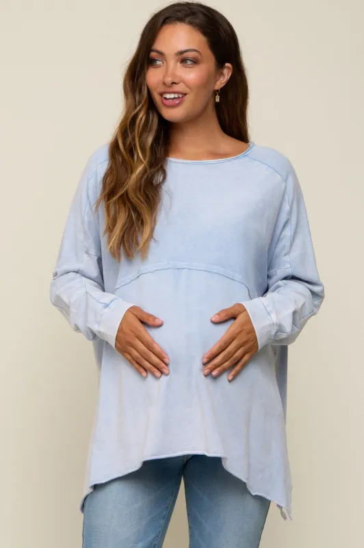 Light Blue Terry Cloth Raw Hem Maternity Top sold by Pinkblush
