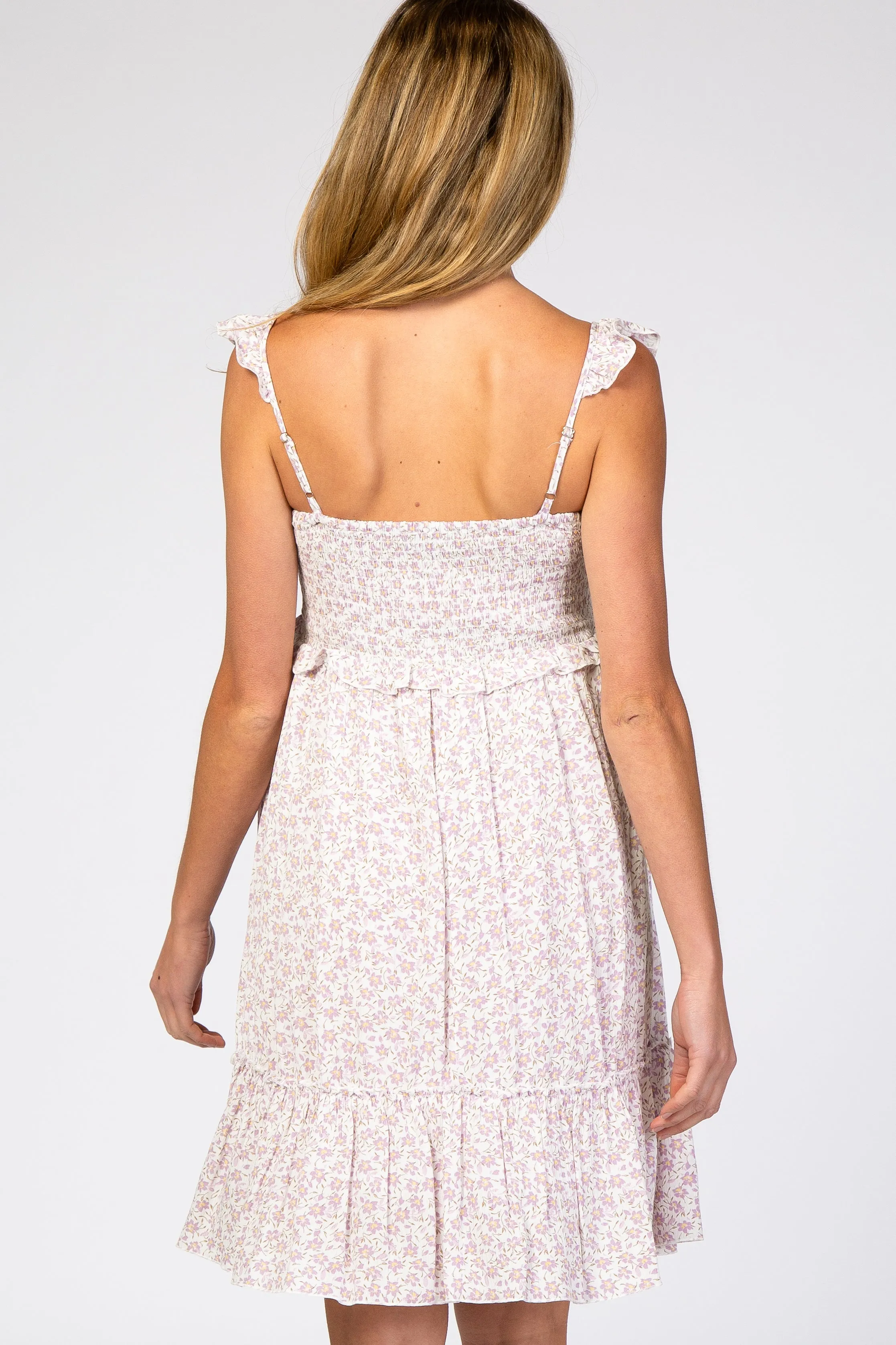 Lavender Floral Ruffle Sleeveless Maternity Mini Dress sold by Pinkblush product image thumbnail 3