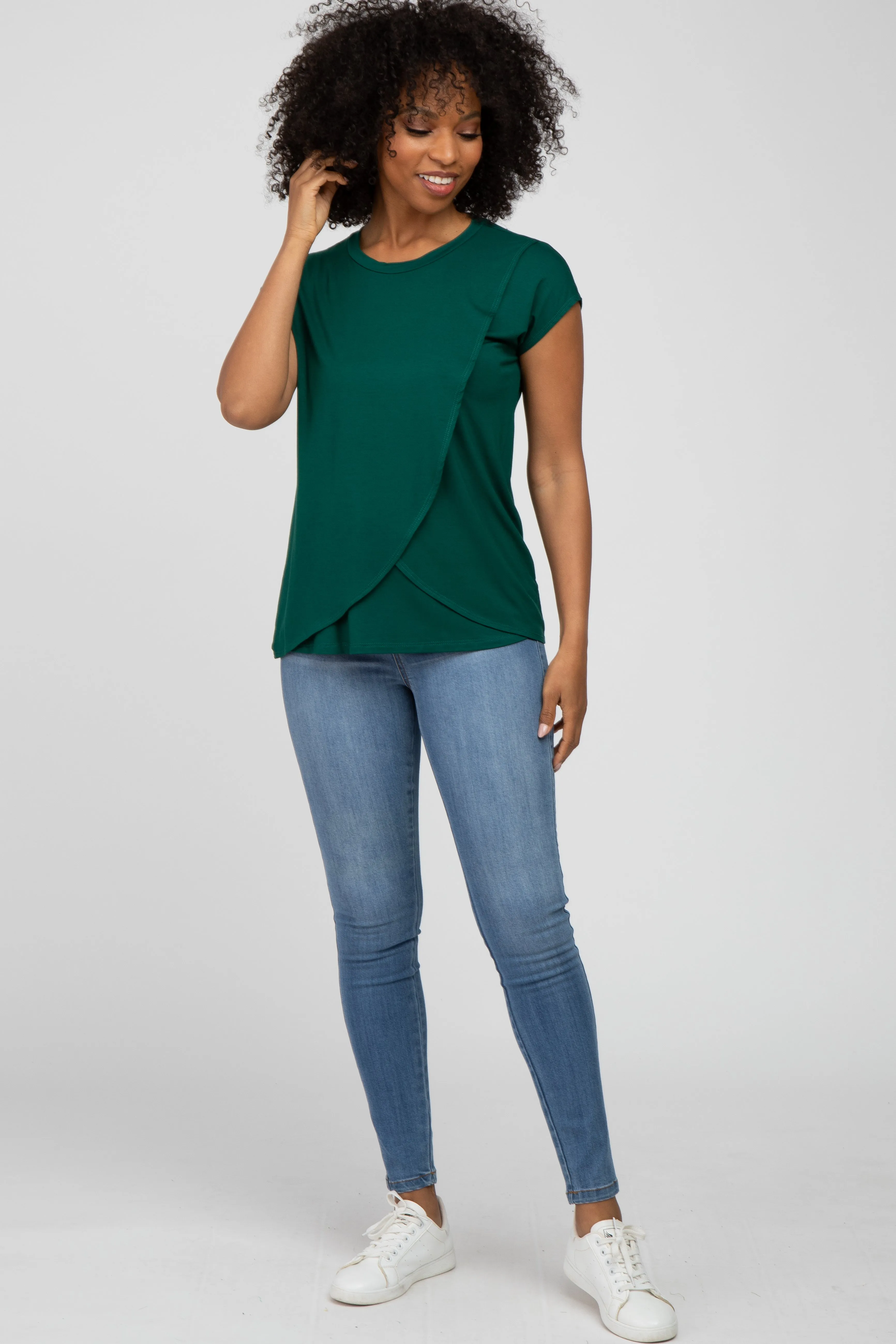 Emerald Green Layered Wrap Front Nursing Top sold by Pinkblush product image thumbnail 2