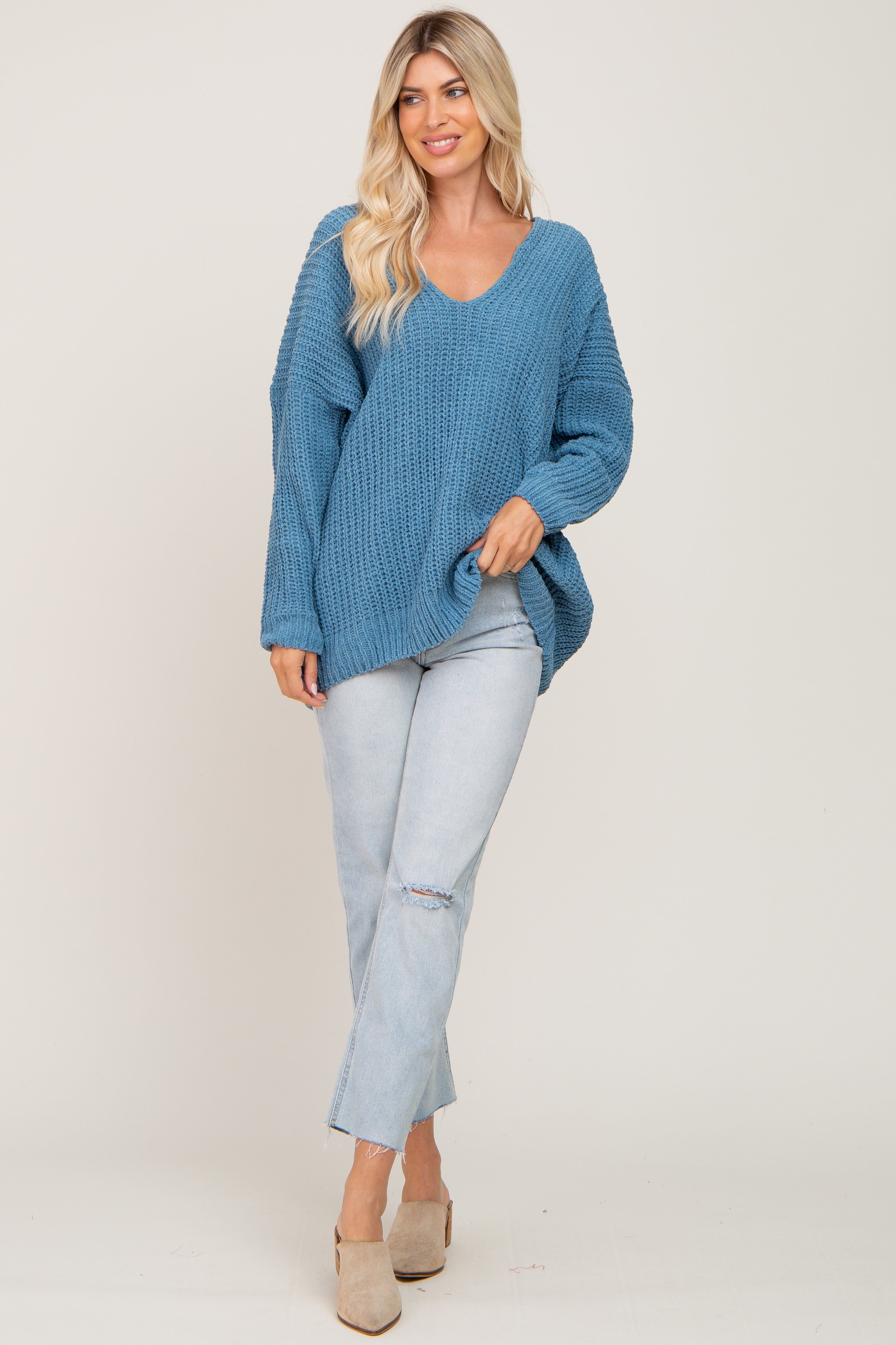 Blue Soft Knit V-Neck Sweater sold by Pinkblush product image thumbnail 4