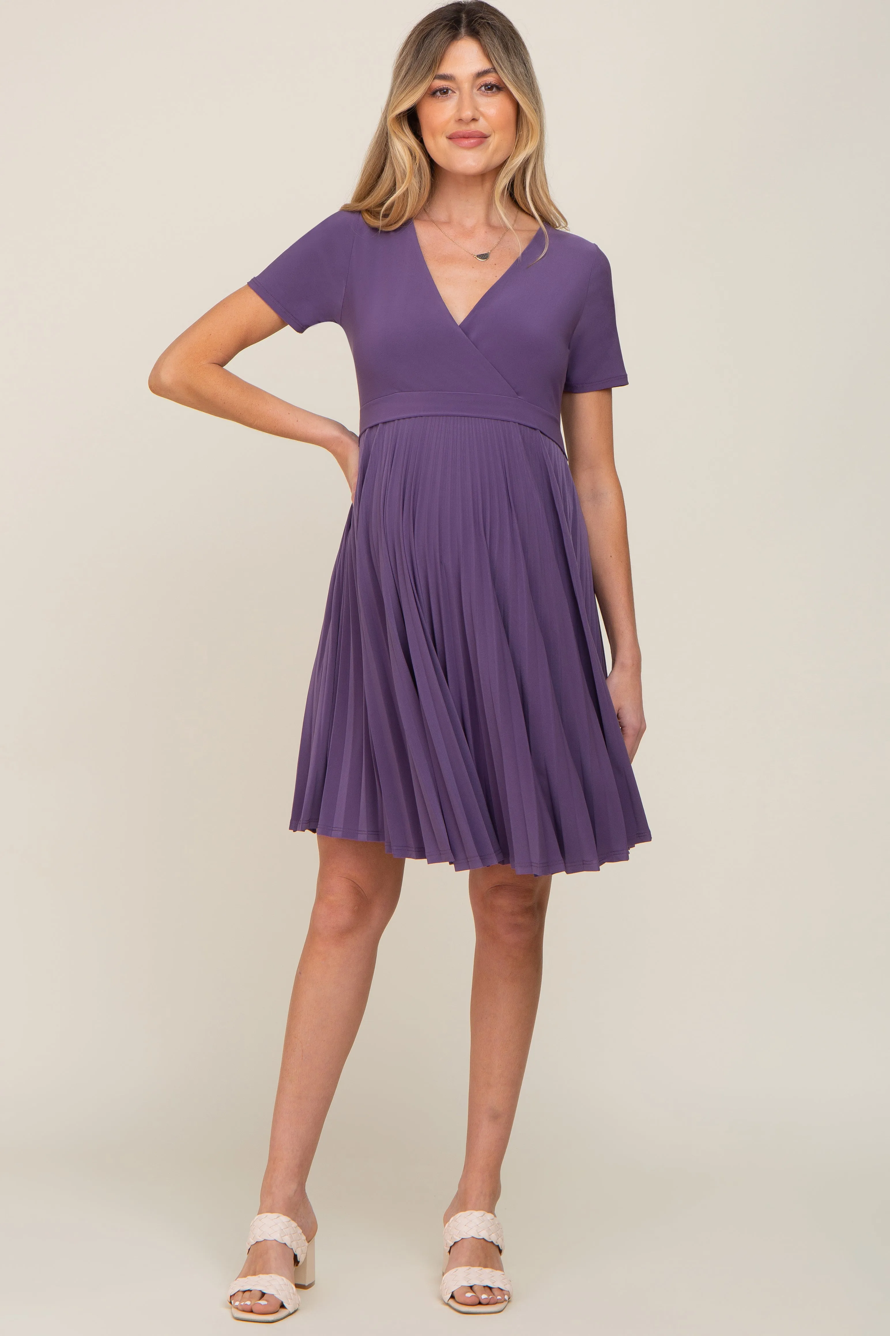 Plum Pleated Maternity/Nursing Dress sold by Pinkblush product image thumbnail 4