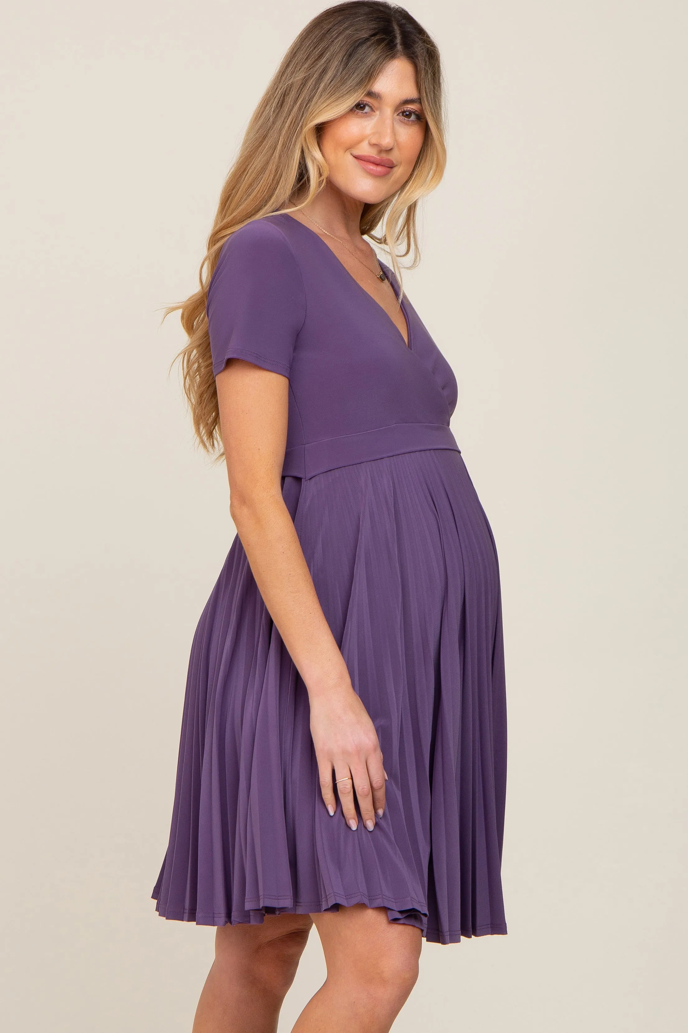 Plum Pleated Maternity/Nursing Dress sold by Pinkblush product image thumbnail 2