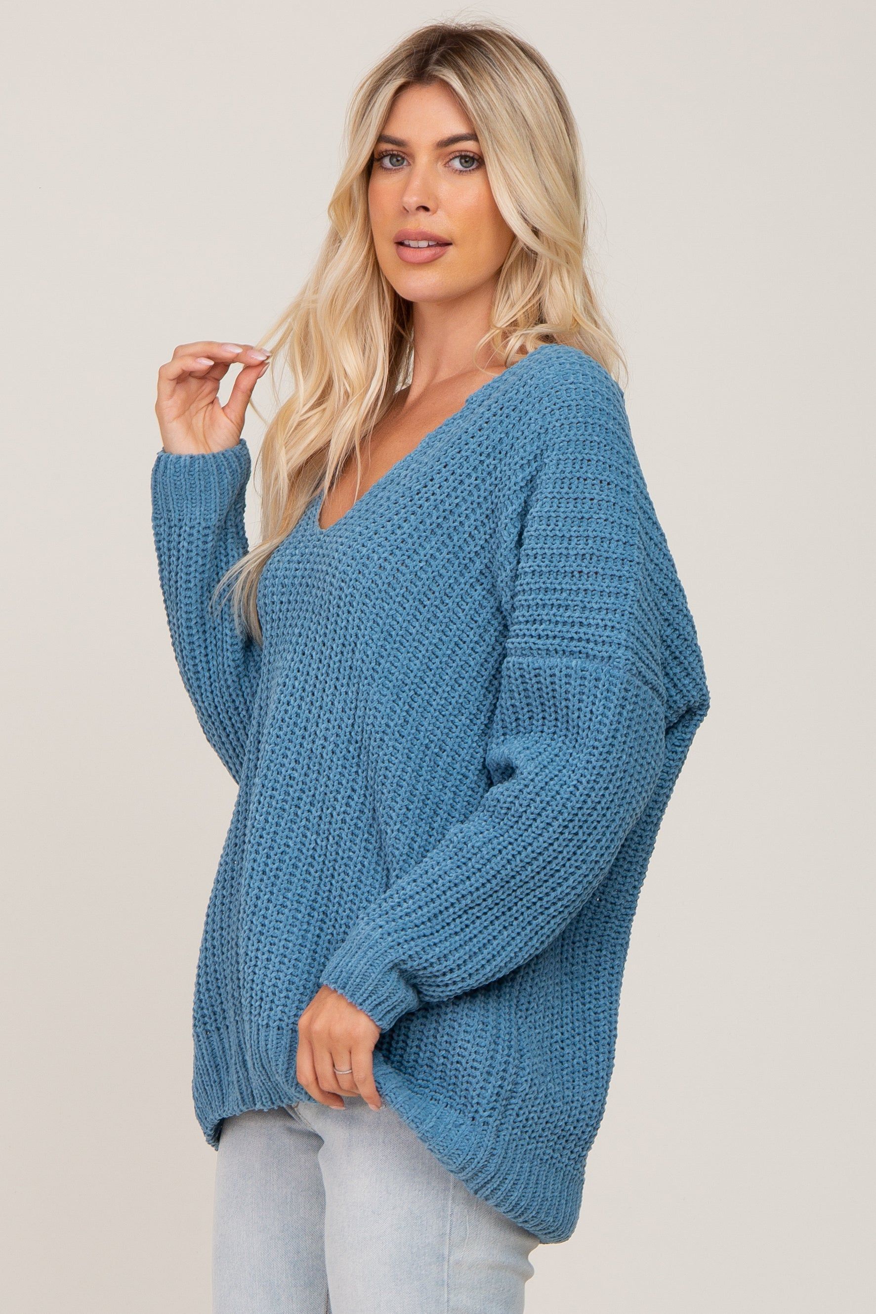 Blue Soft Knit V-Neck Sweater sold by Pinkblush product image thumbnail 2
