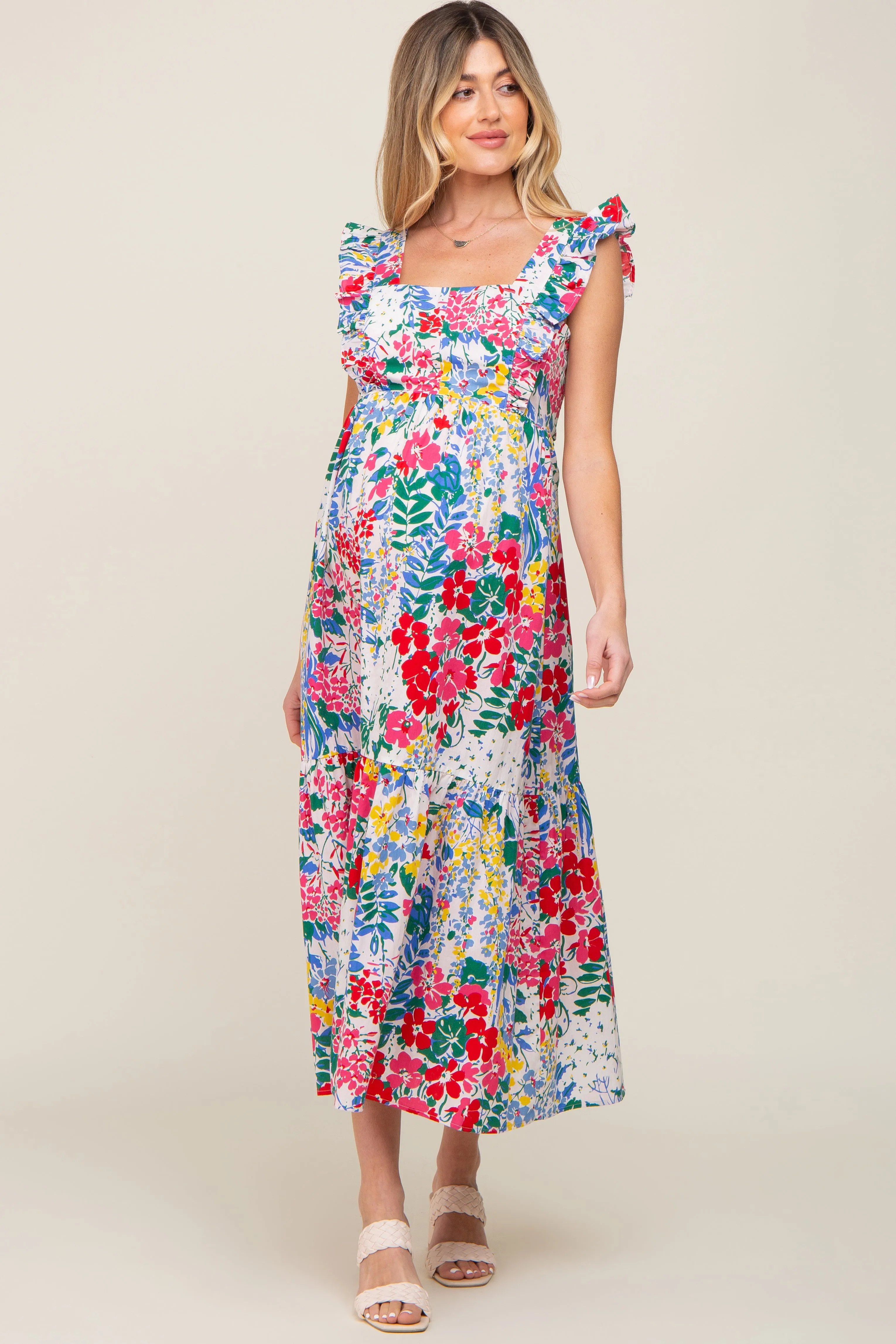 Multicolor Floral Ruffle Accent Maternity Maxi Dress sold by Pinkblush product image thumbnail 4