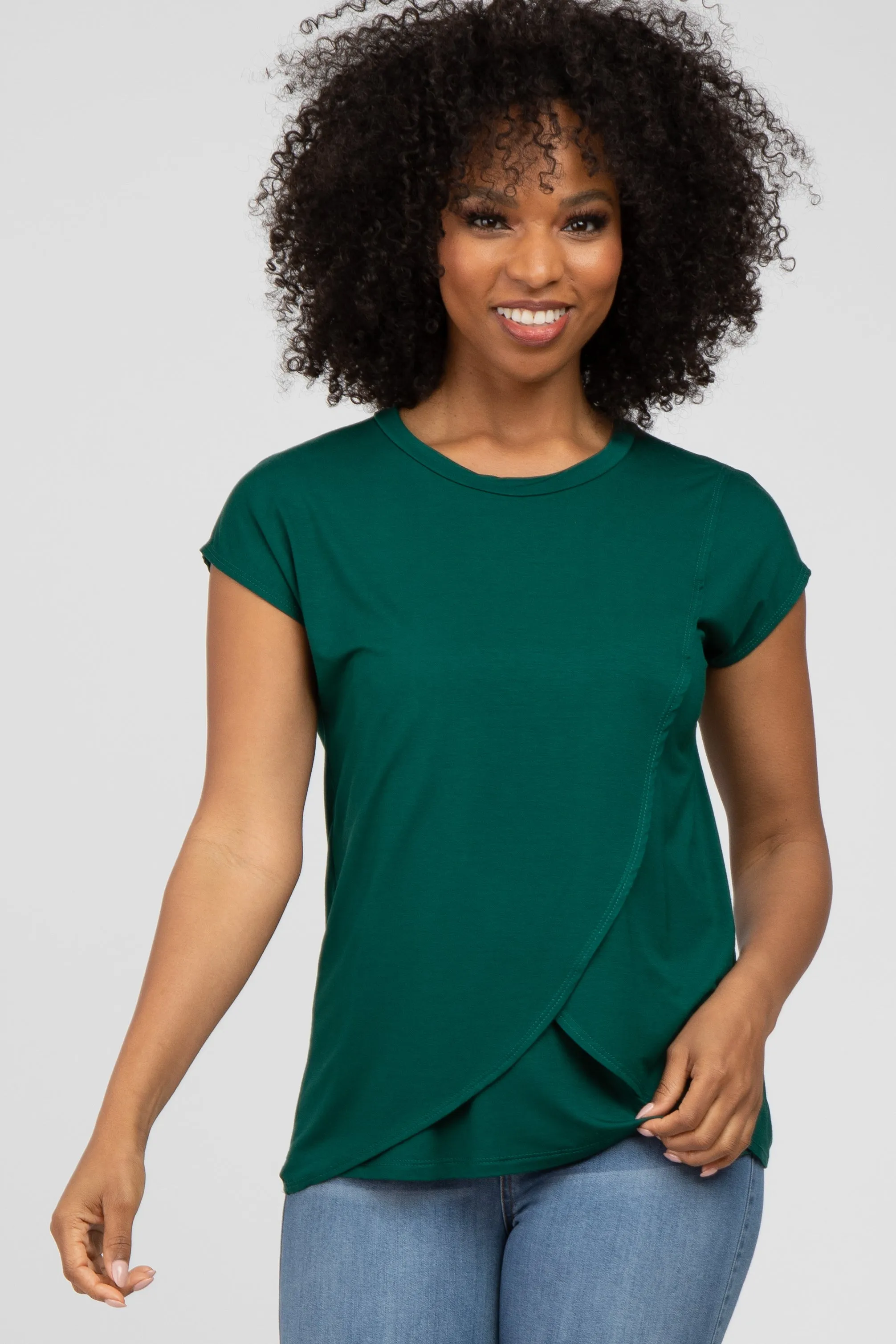 Emerald Green Layered Wrap Front Nursing Top sold by Pinkblush