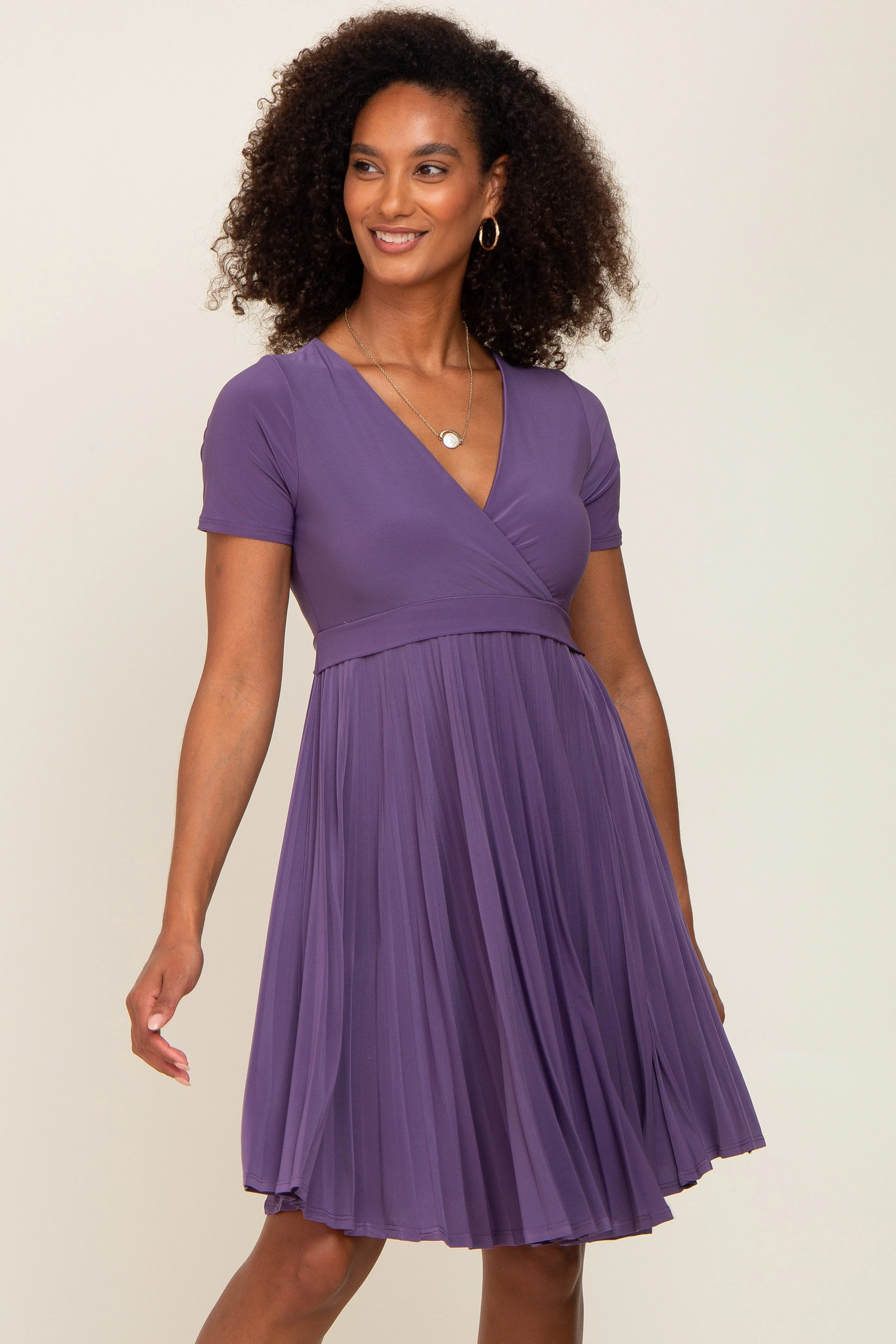 Plum Pleated Maternity/Nursing Dress sold by Pinkblush product image thumbnail 5