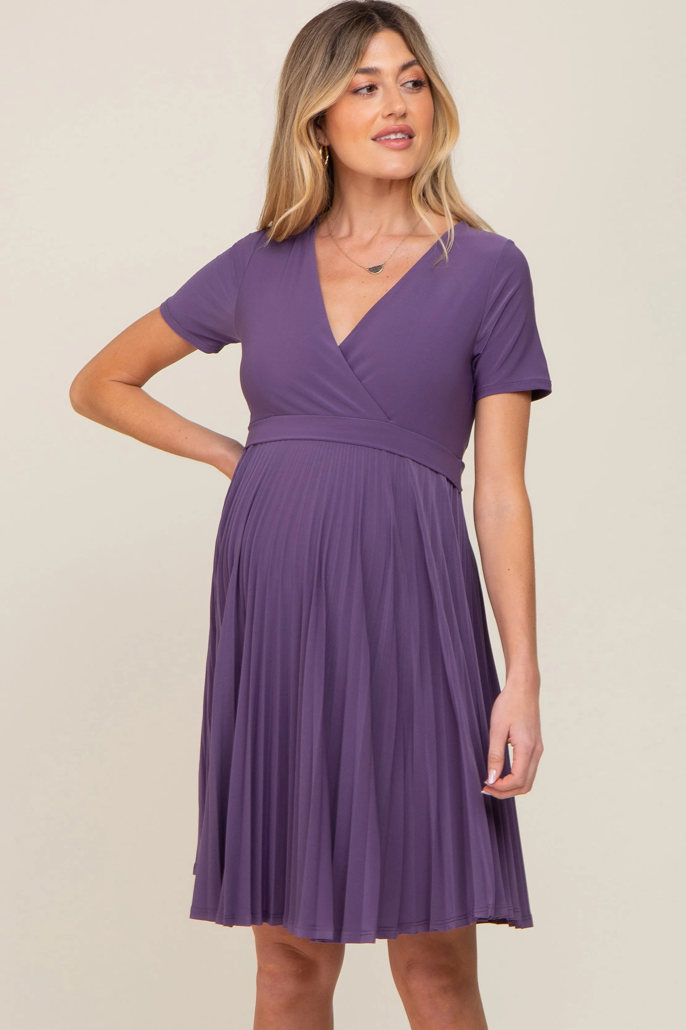 Plum Pleated Maternity/Nursing Dress sold by Pinkblush