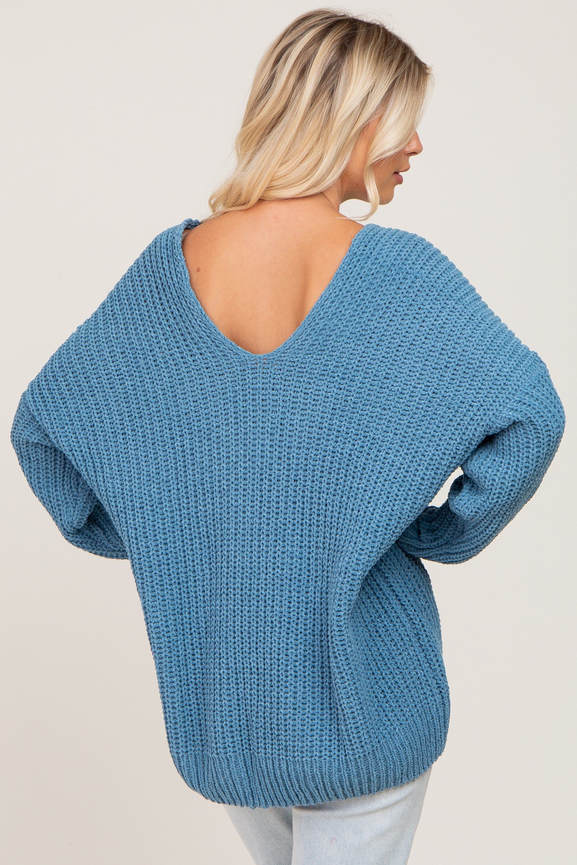 Blue Soft Knit V-Neck Sweater sold by Pinkblush product image thumbnail 3