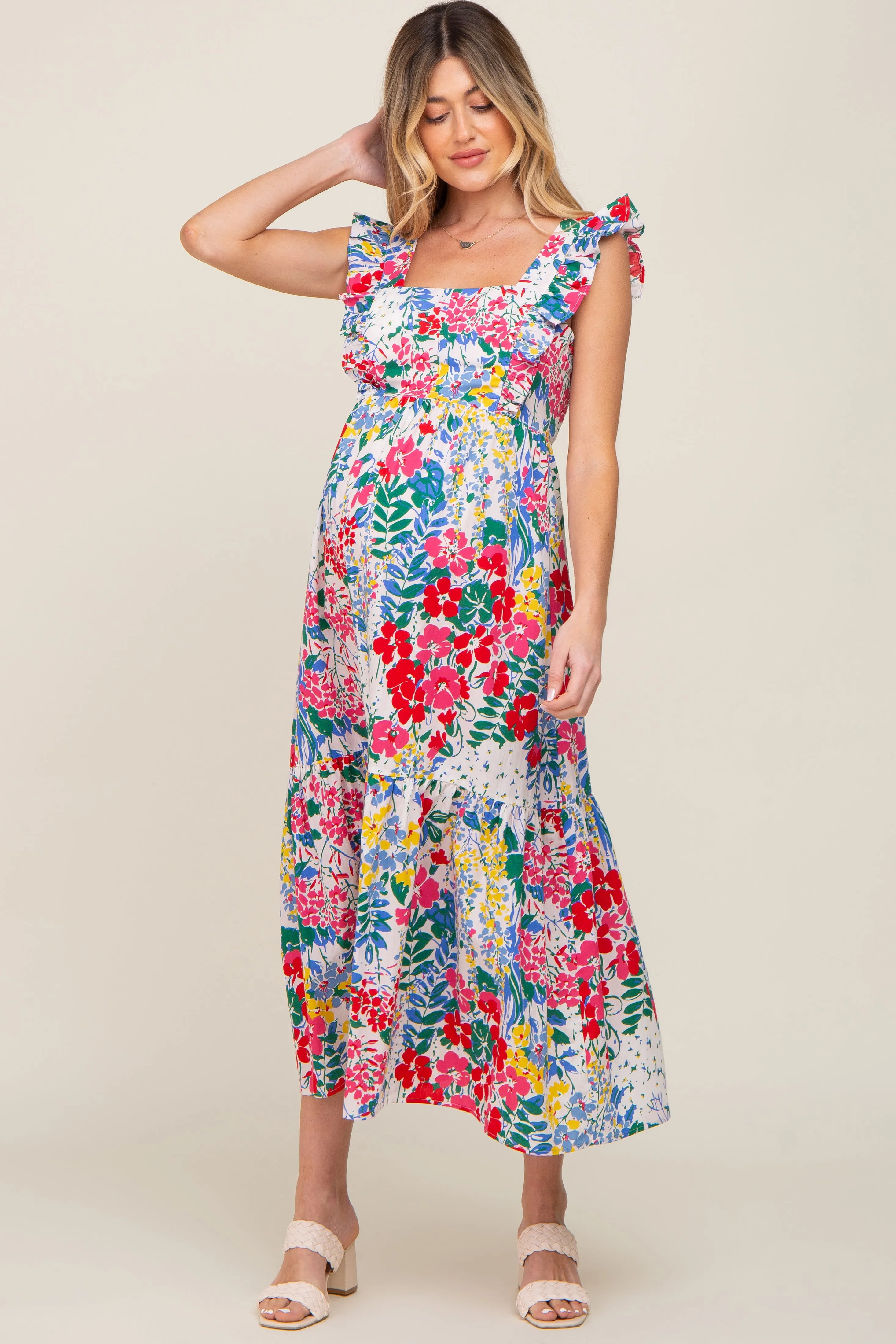 Multicolor Floral Ruffle Accent Maternity Maxi Dress sold by Pinkblush product image thumbnail 5