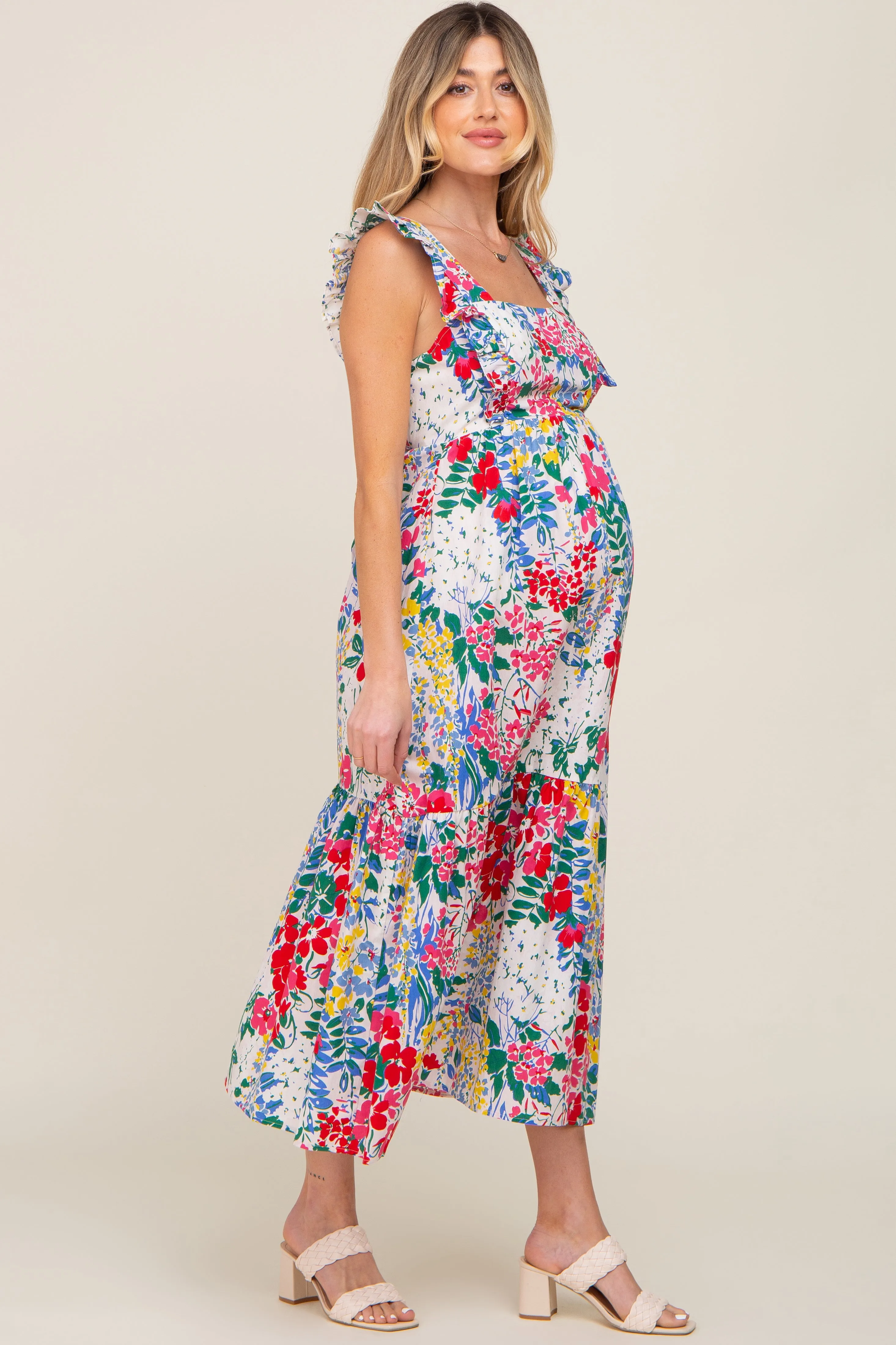 Multicolor Floral Ruffle Accent Maternity Maxi Dress sold by Pinkblush product image thumbnail 2