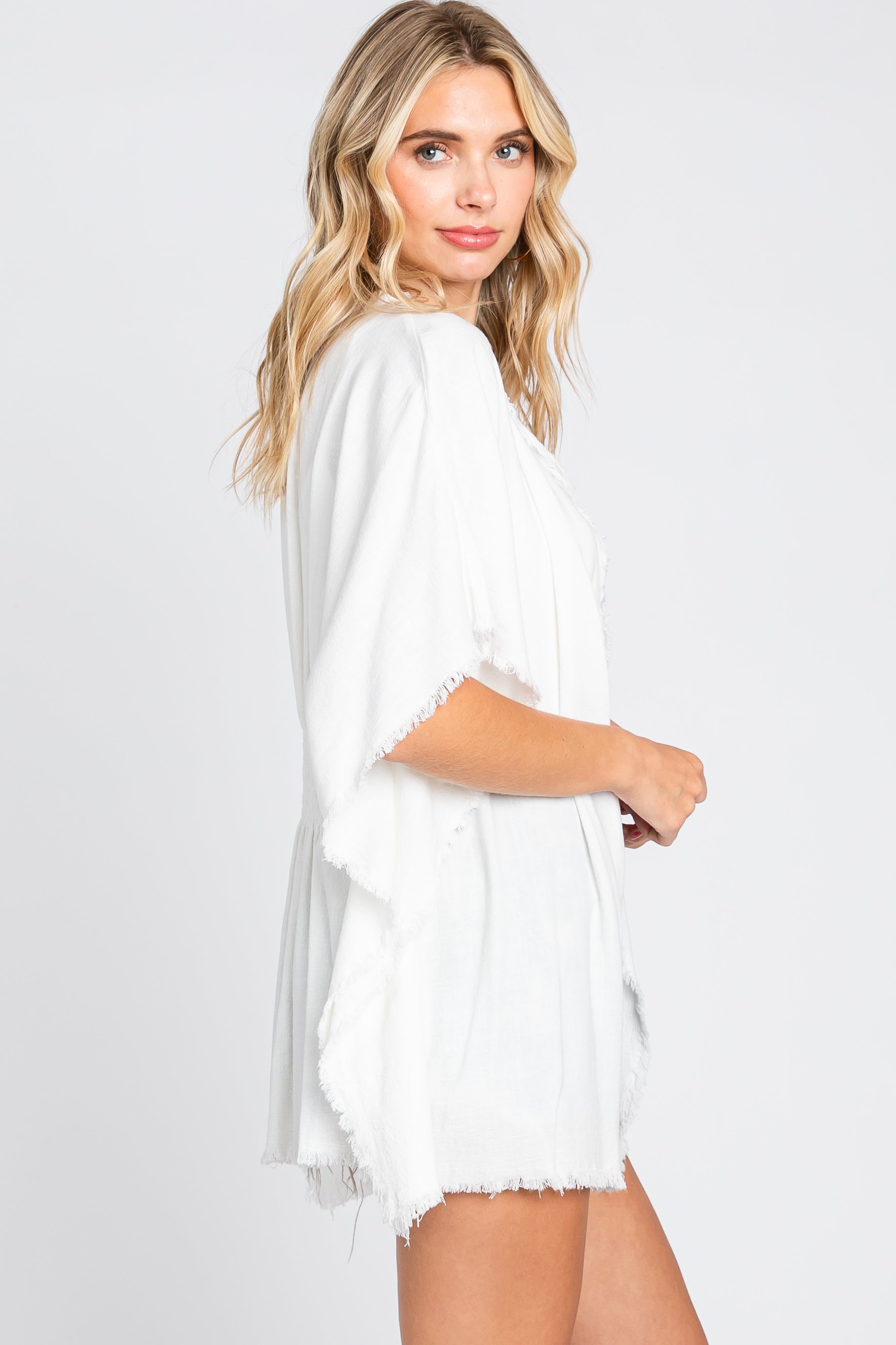 Ivory Fringe Dolman Sleeve Cover Up sold by Pinkblush product image thumbnail 2