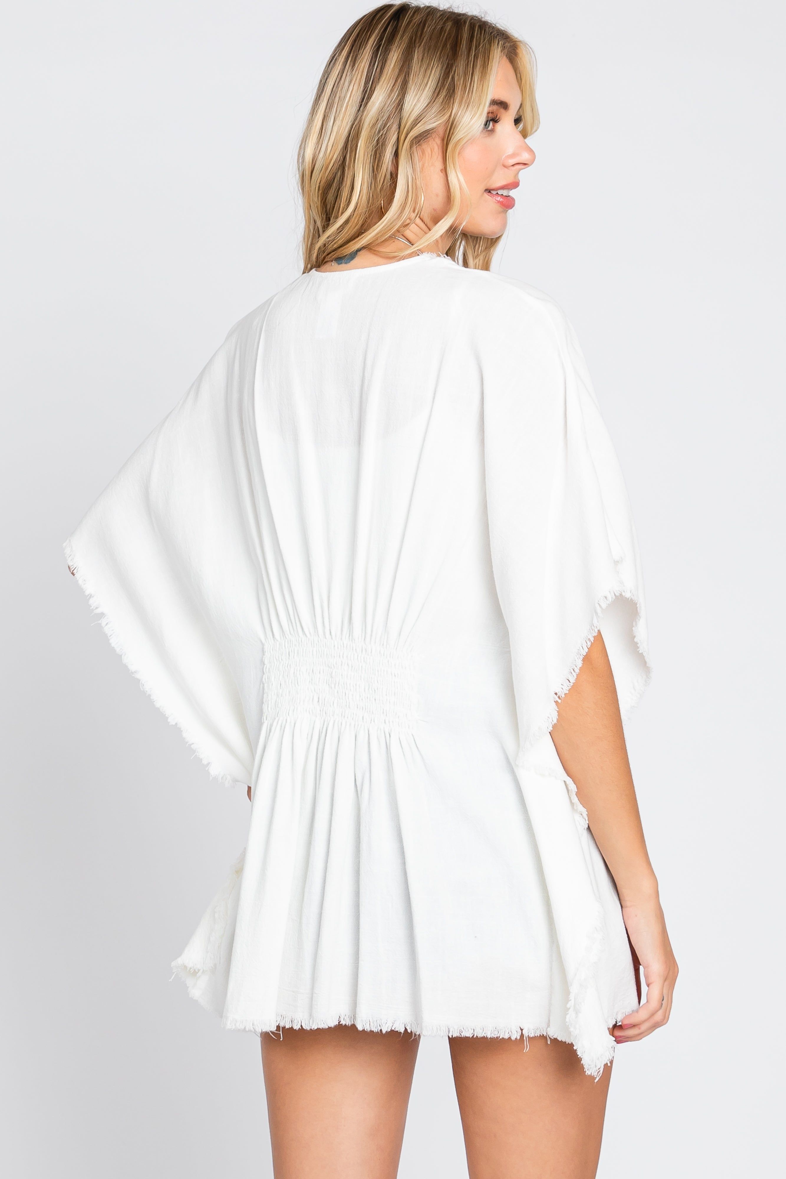 Ivory Fringe Dolman Sleeve Cover Up sold by Pinkblush product image thumbnail 3