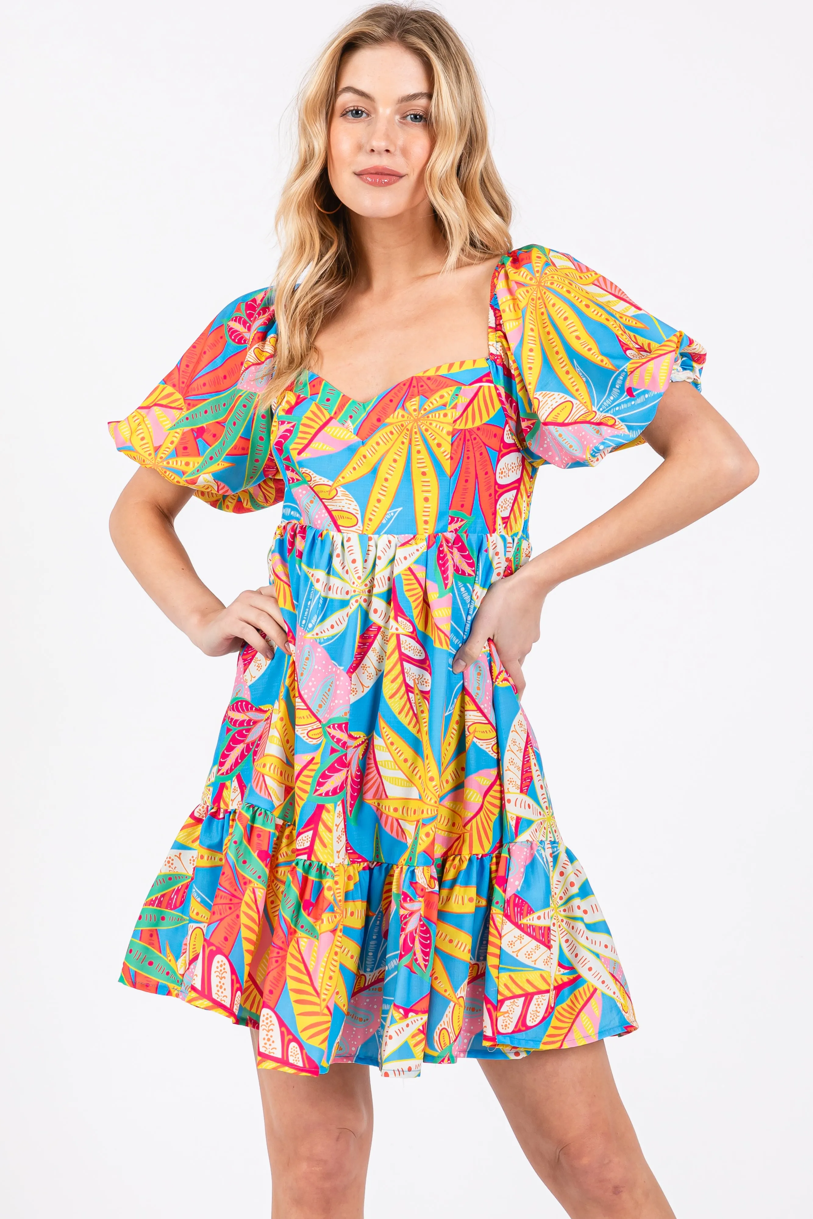 Blue Multicolor Print Puff Sleeve Maternity Dress sold by Pinkblush product image thumbnail 5