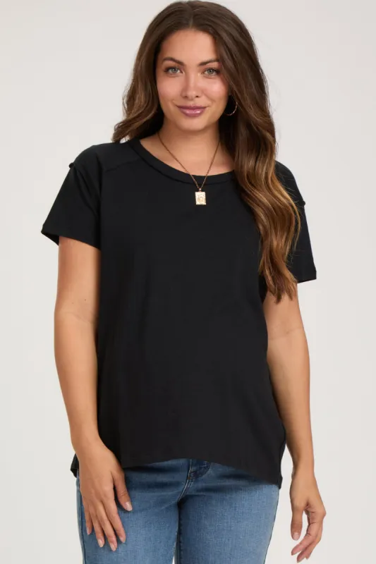 Black Raw Hem Maternity Short Sleeve Top sold by Pinkblush