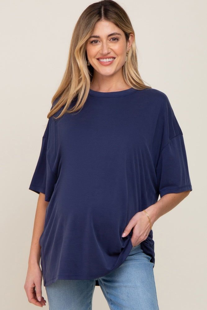 Navy Basic Oversized Maternity T-Shirt sold by Pinkblush
