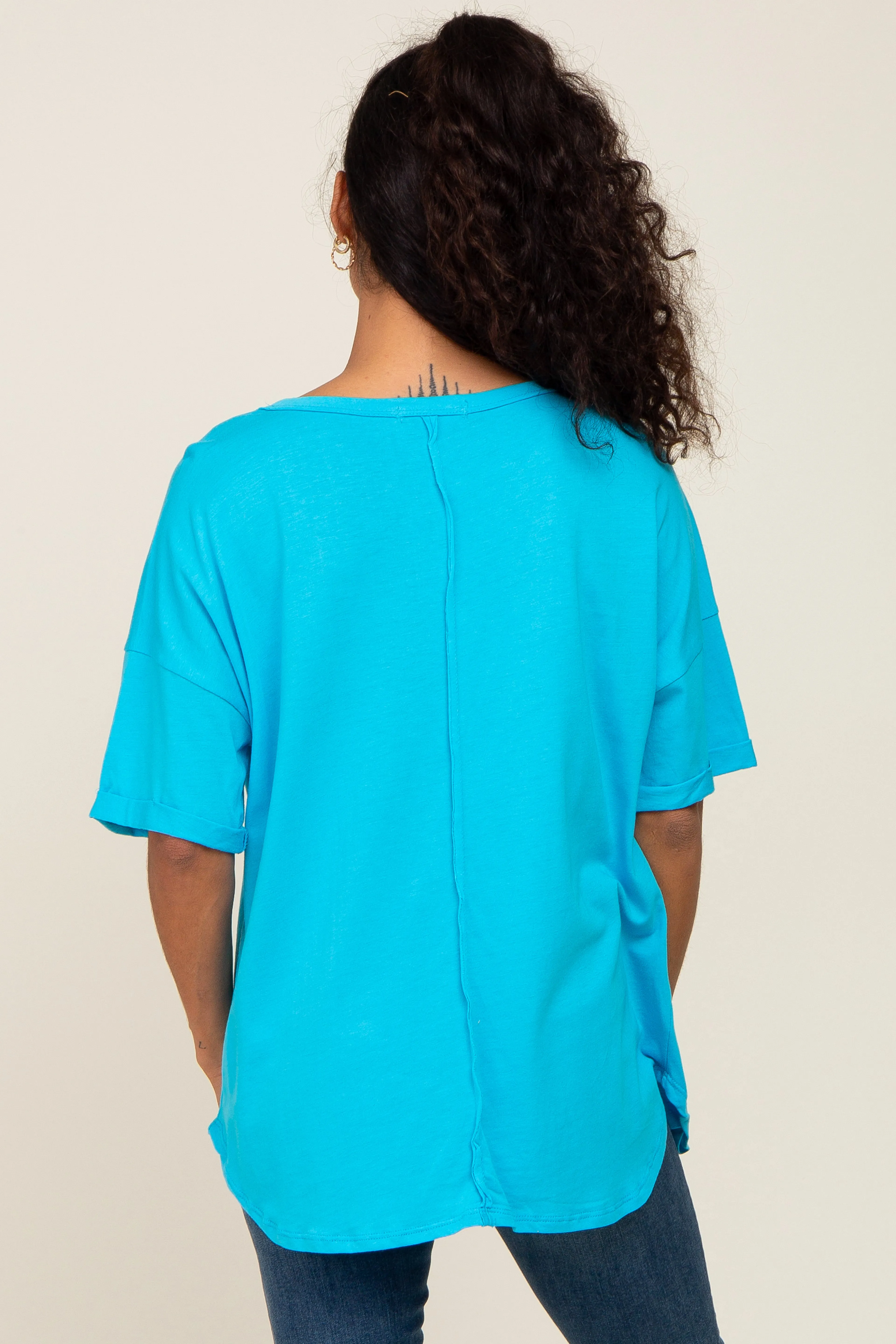 Aqua Oversized V-Neck Cuffed Short Sleeve Tee sold by Pinkblush product image thumbnail 3