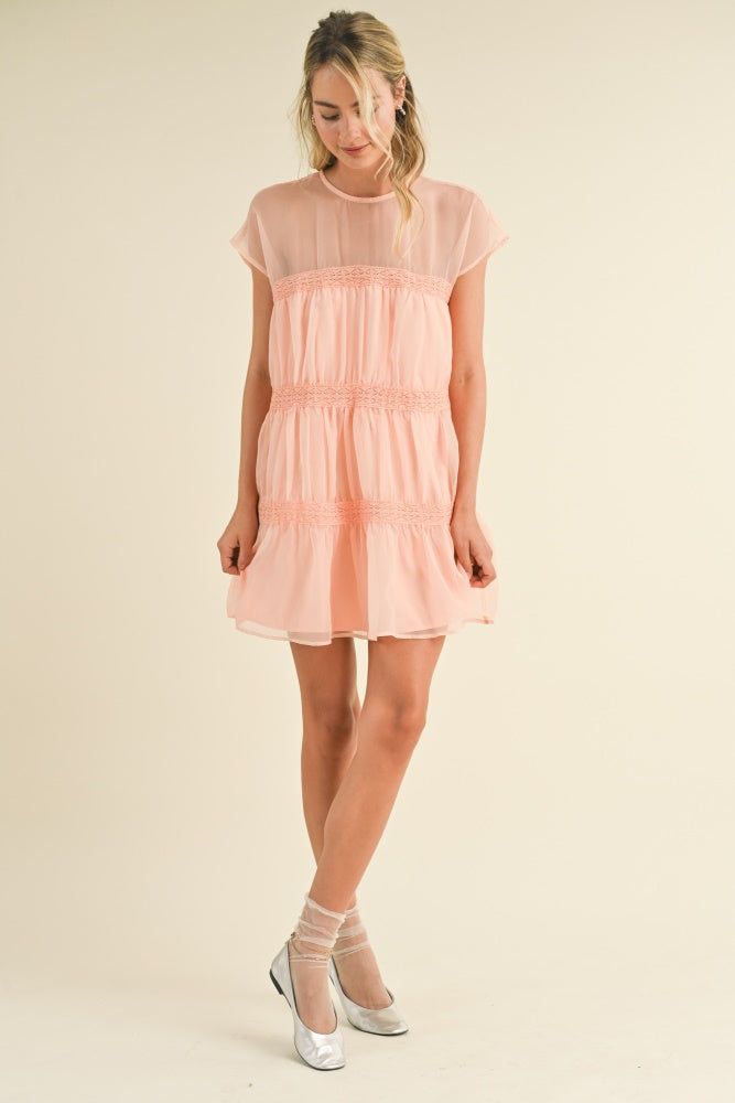 Blush Tiered Crochet Trim Mini Dress sold by Pinkblush product image thumbnail 2