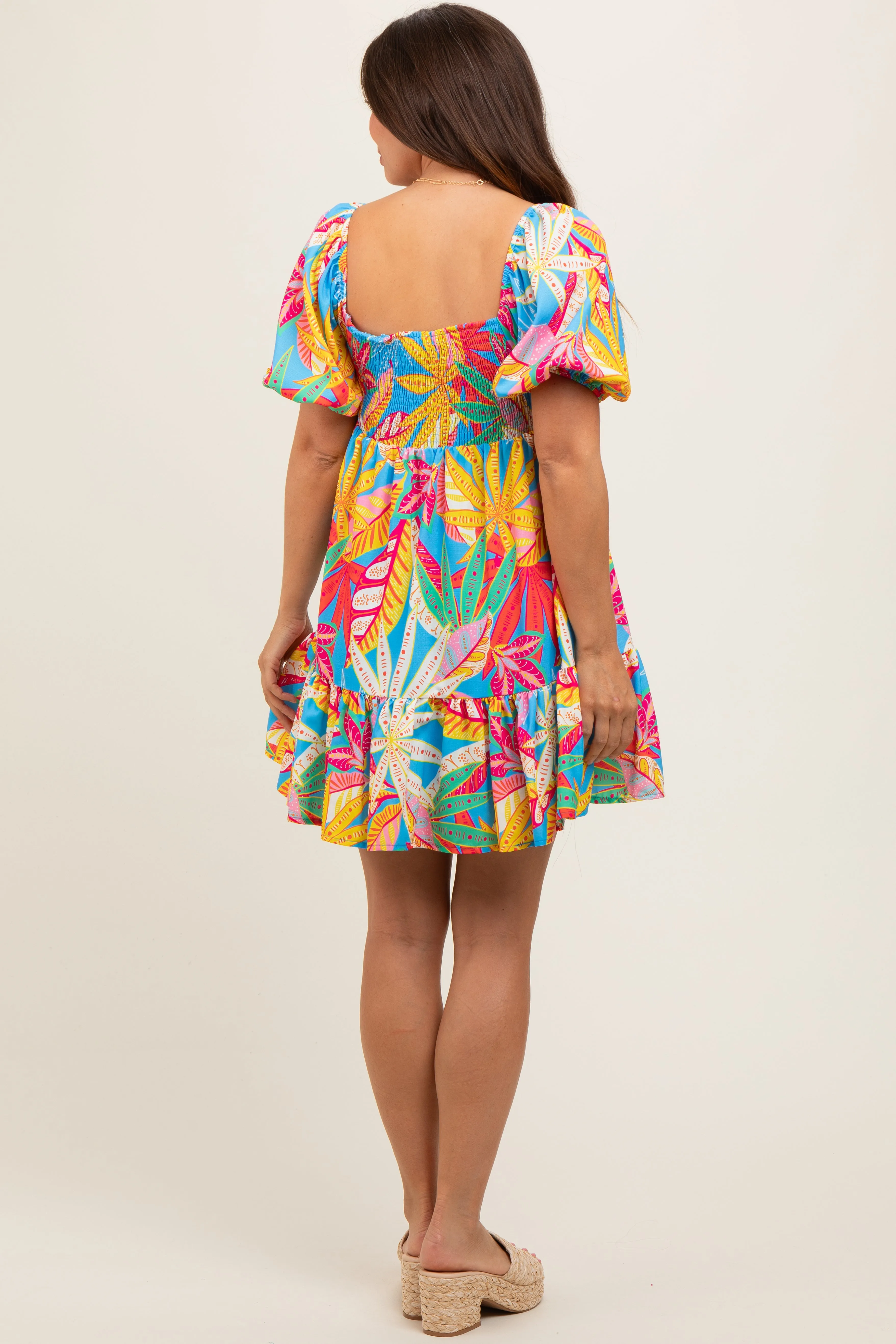 Blue Multicolor Print Puff Sleeve Maternity Dress sold by Pinkblush product image thumbnail 4
