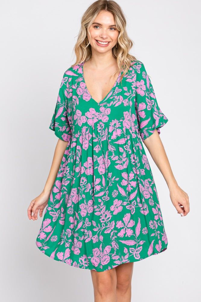 Green Floral V-Neck Dress sold by Pinkblush