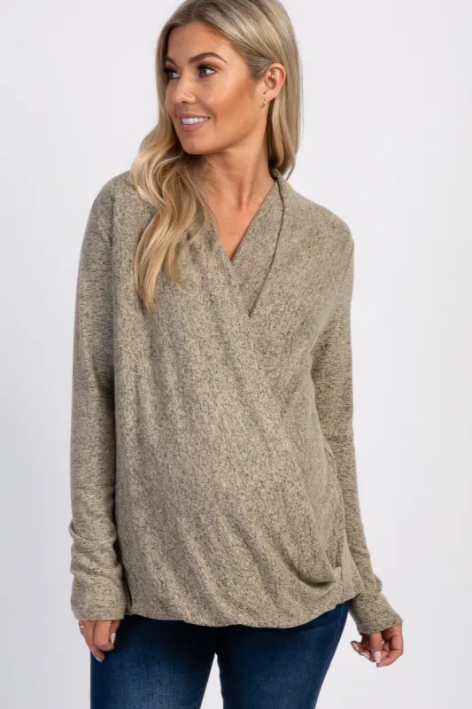 PinkBlush Mocha Knit Draped Wrap V-Neck Maternity Nursing Top sold by Pinkblush