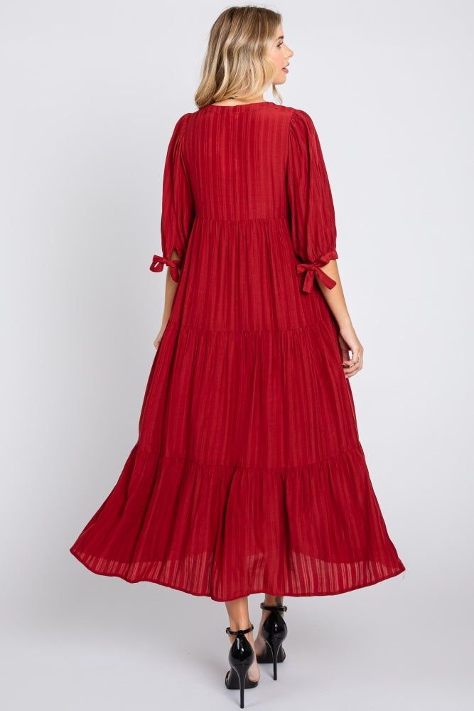 Burgundy Striped Tiered Midi Dress sold by Pinkblush product image thumbnail 4