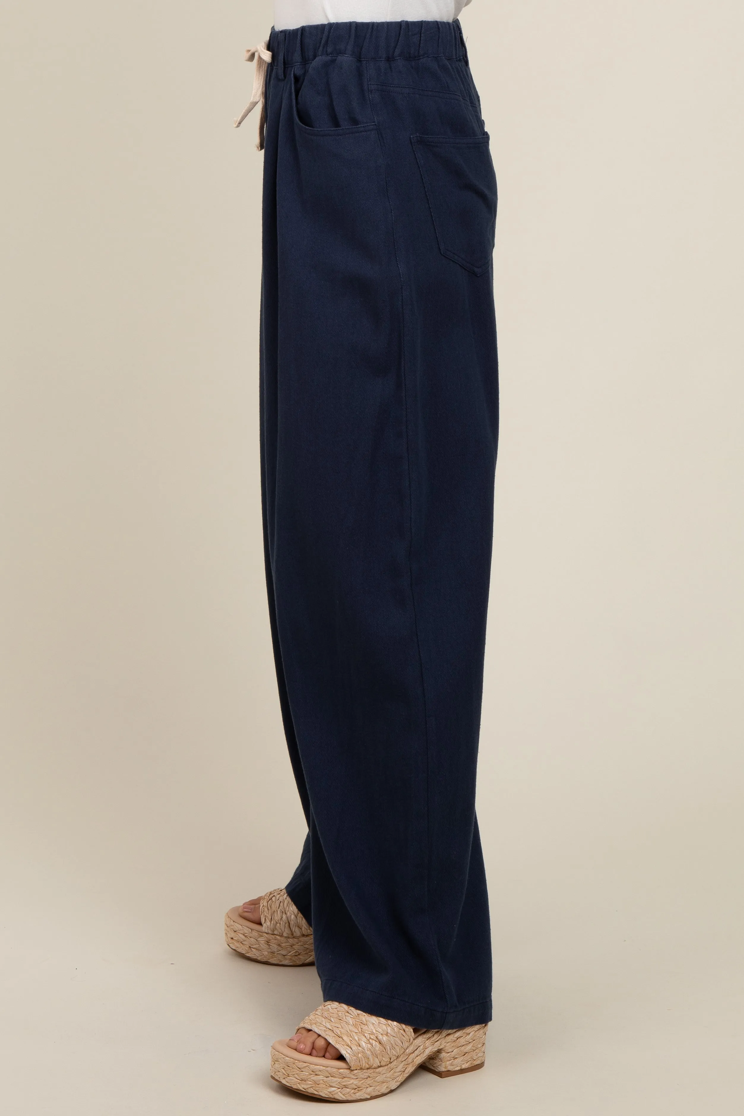 Navy Blue Drawstring Wide Leg Pants sold by Pinkblush product image thumbnail 4