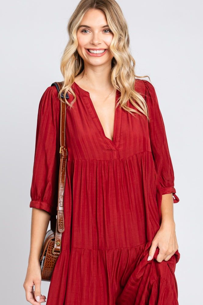 Burgundy Striped Tiered Midi Dress sold by Pinkblush product image thumbnail 5