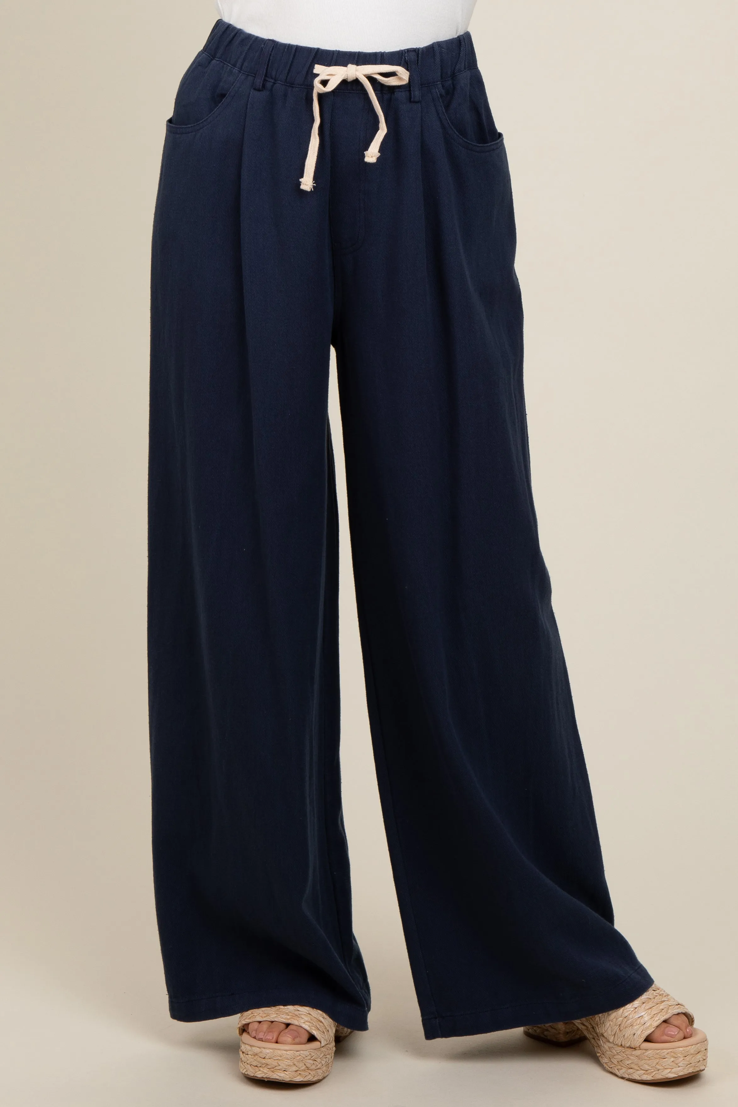 Navy Blue Drawstring Wide Leg Pants sold by Pinkblush product image thumbnail 3