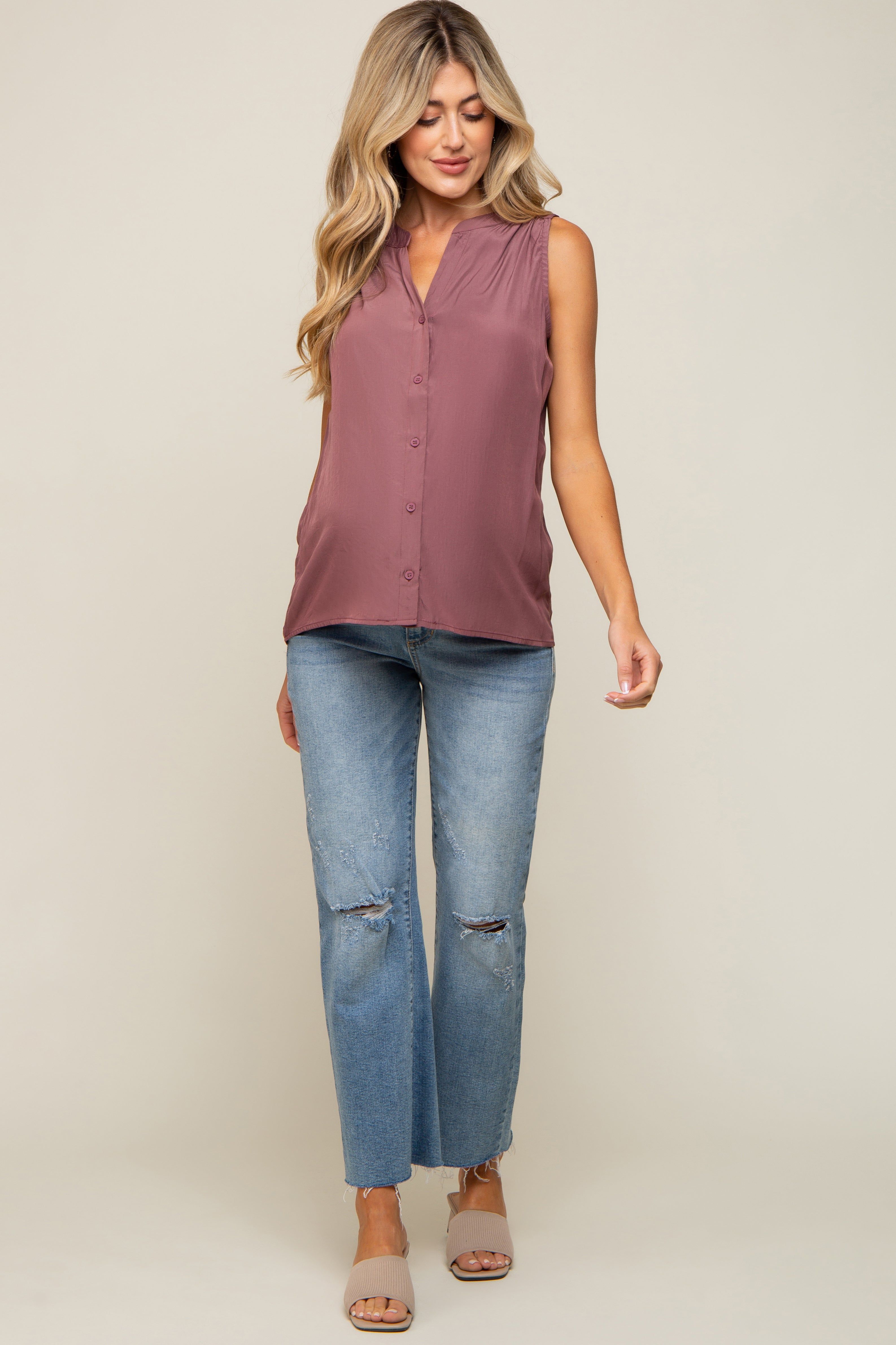 Mauve Sleeveless Front Button Maternity Top sold by Pinkblush product image thumbnail 5