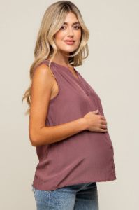 Mauve Sleeveless Front Button Maternity Top sold by Pinkblush