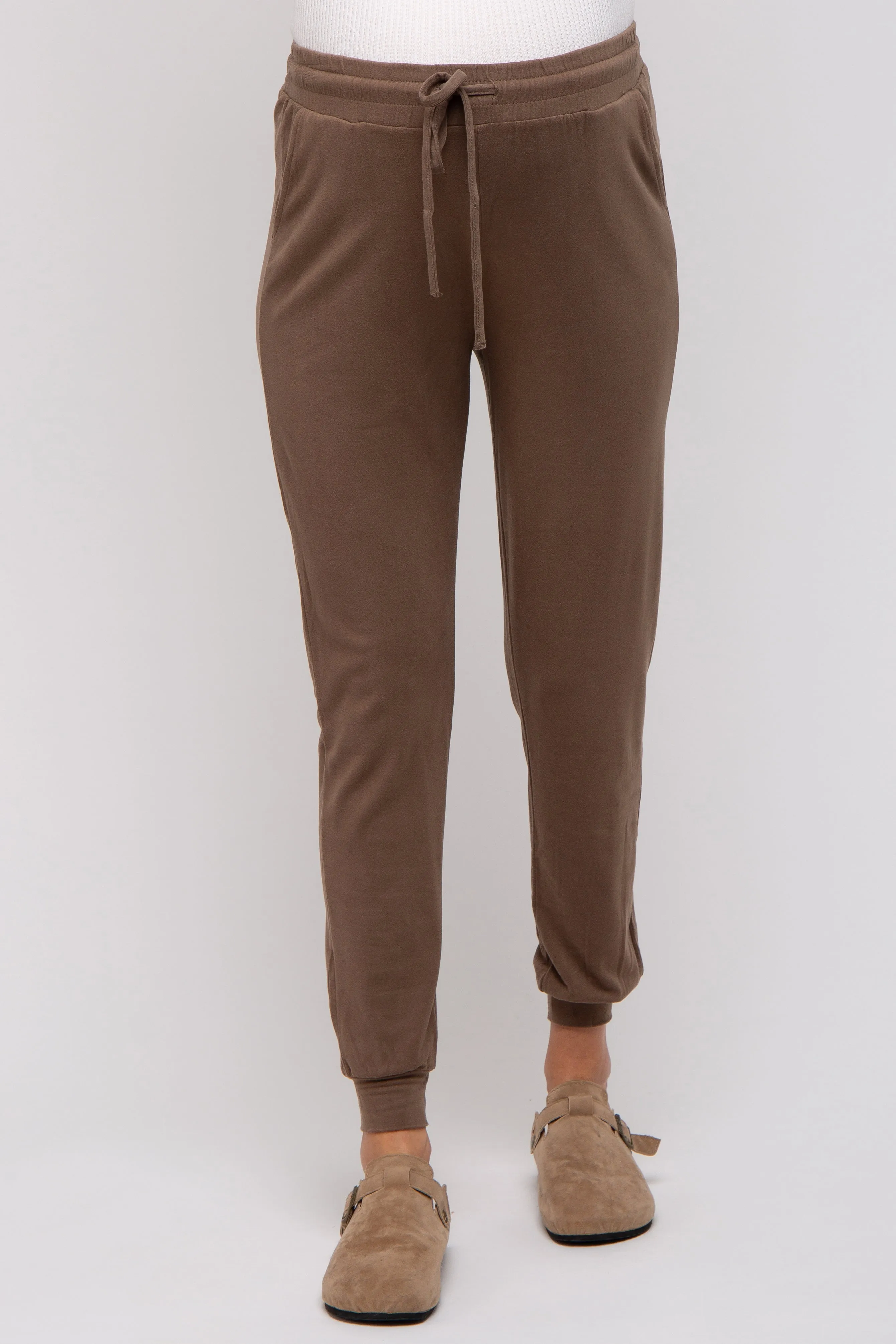 Mocha Ultra Soft Knit Drawstring Maternity Joggers sold by Pinkblush product image thumbnail 2