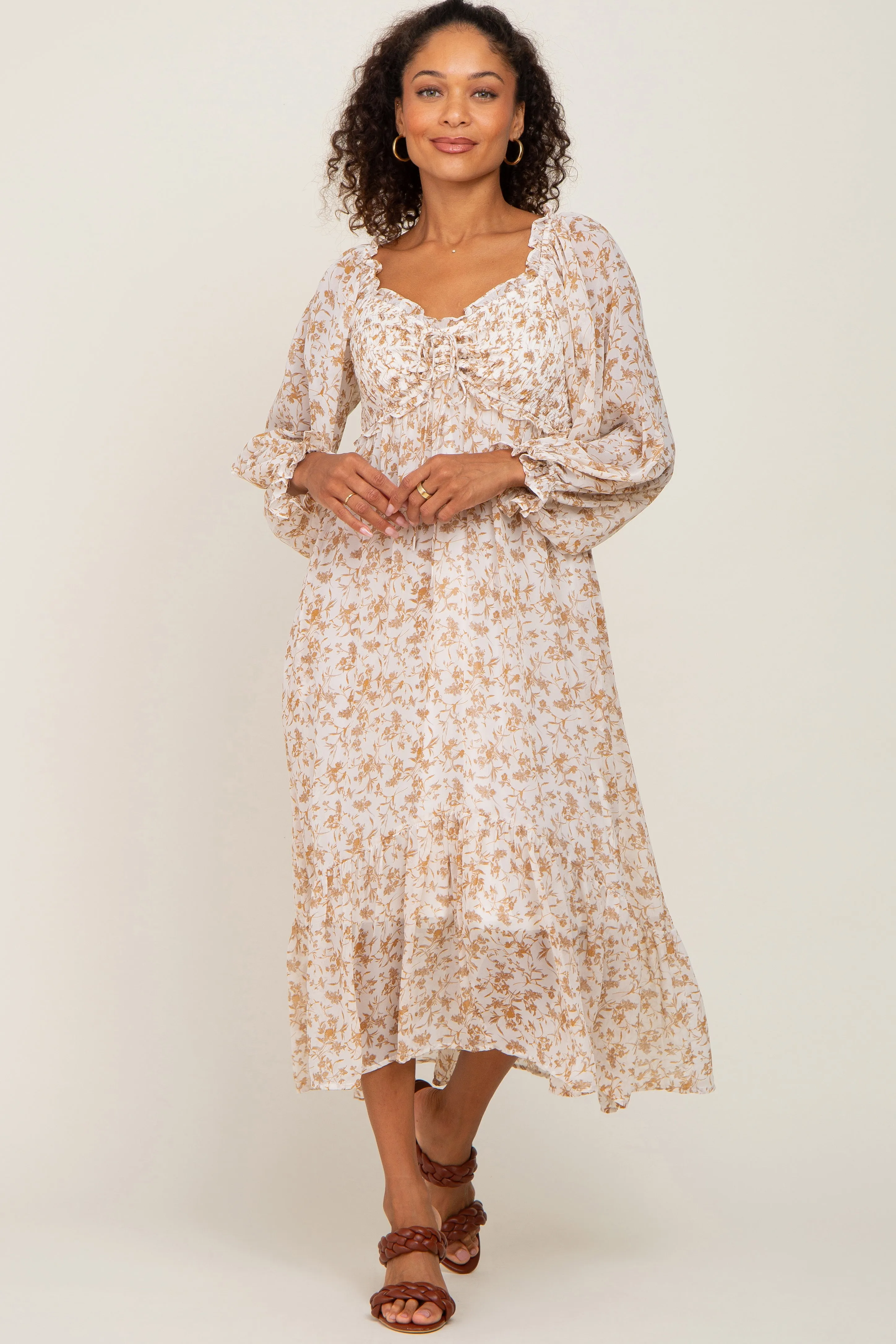 Ivory Floral Chiffon Ruffle Maternity Maxi Dress sold by Pinkblush product image thumbnail 5