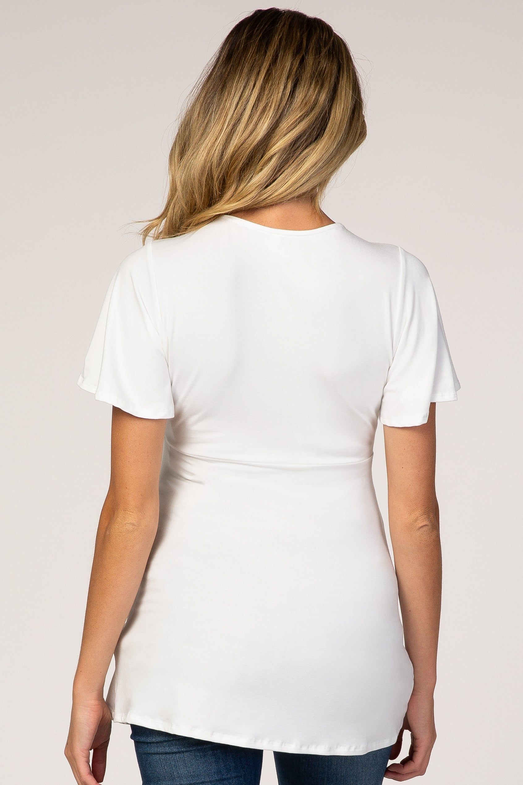 PinkBlush White Short Sleeve Button Accent Wrap Maternity/Nursing Top sold by Pinkblush product image thumbnail 3