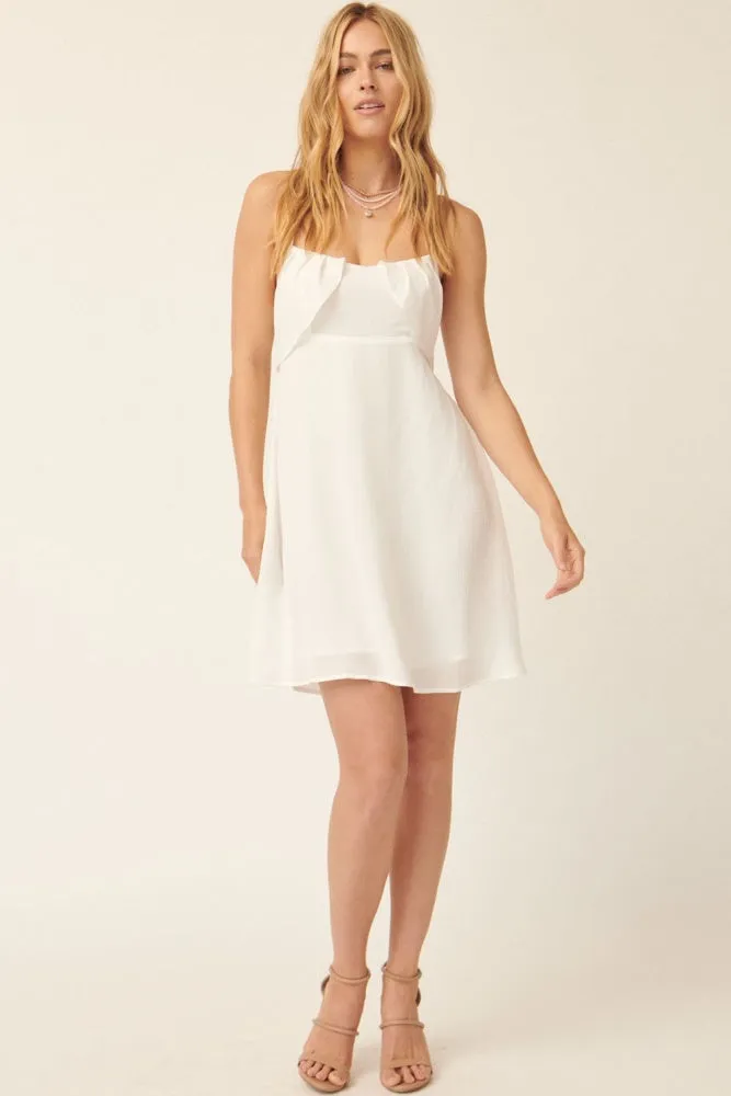 White Solid Woven Square Neck Draped Bodice Mini Dress sold by Pinkblush product image thumbnail 2