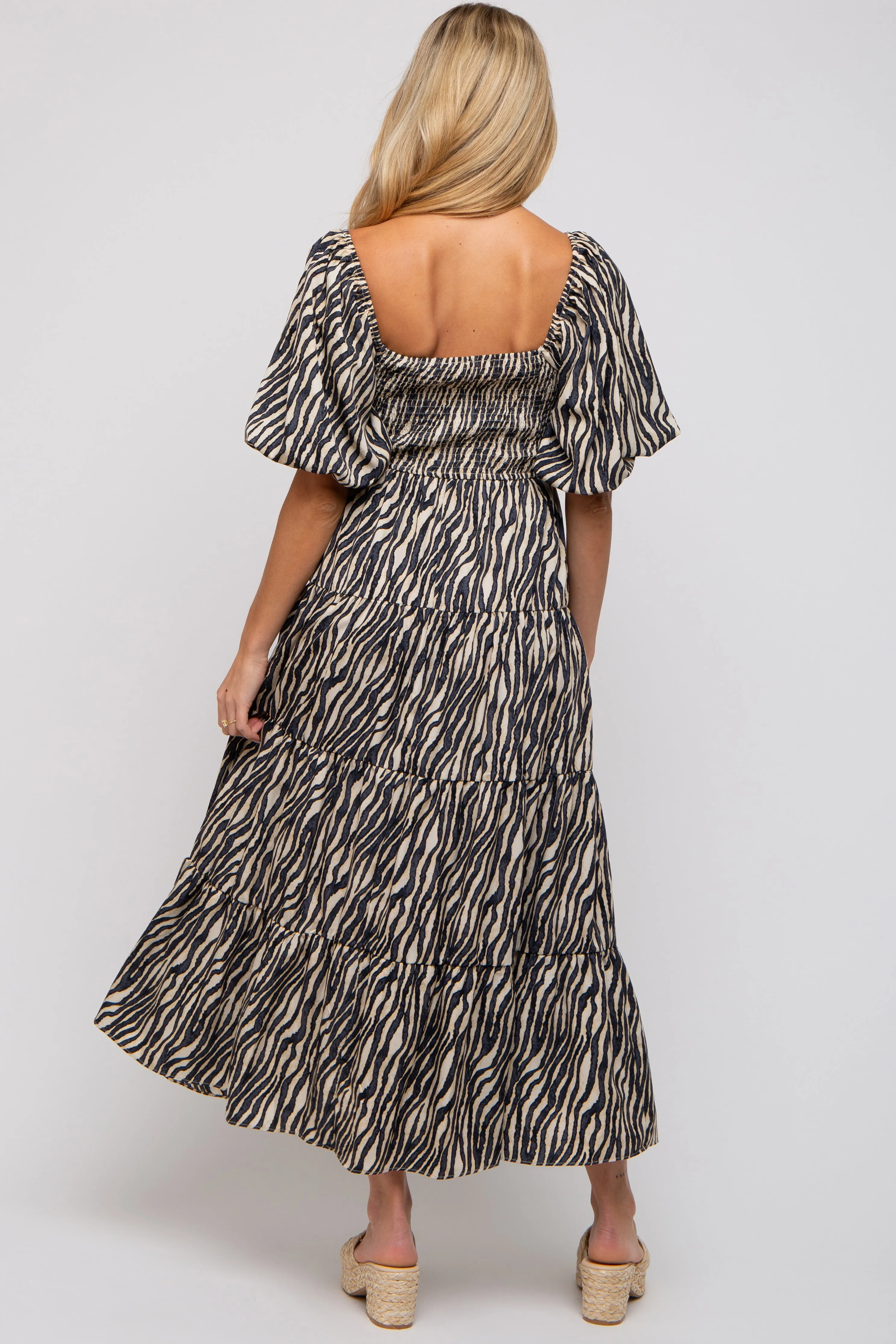 Charcoal Printed Smocked Maternity Maxi Dress sold by Pinkblush product image thumbnail 4