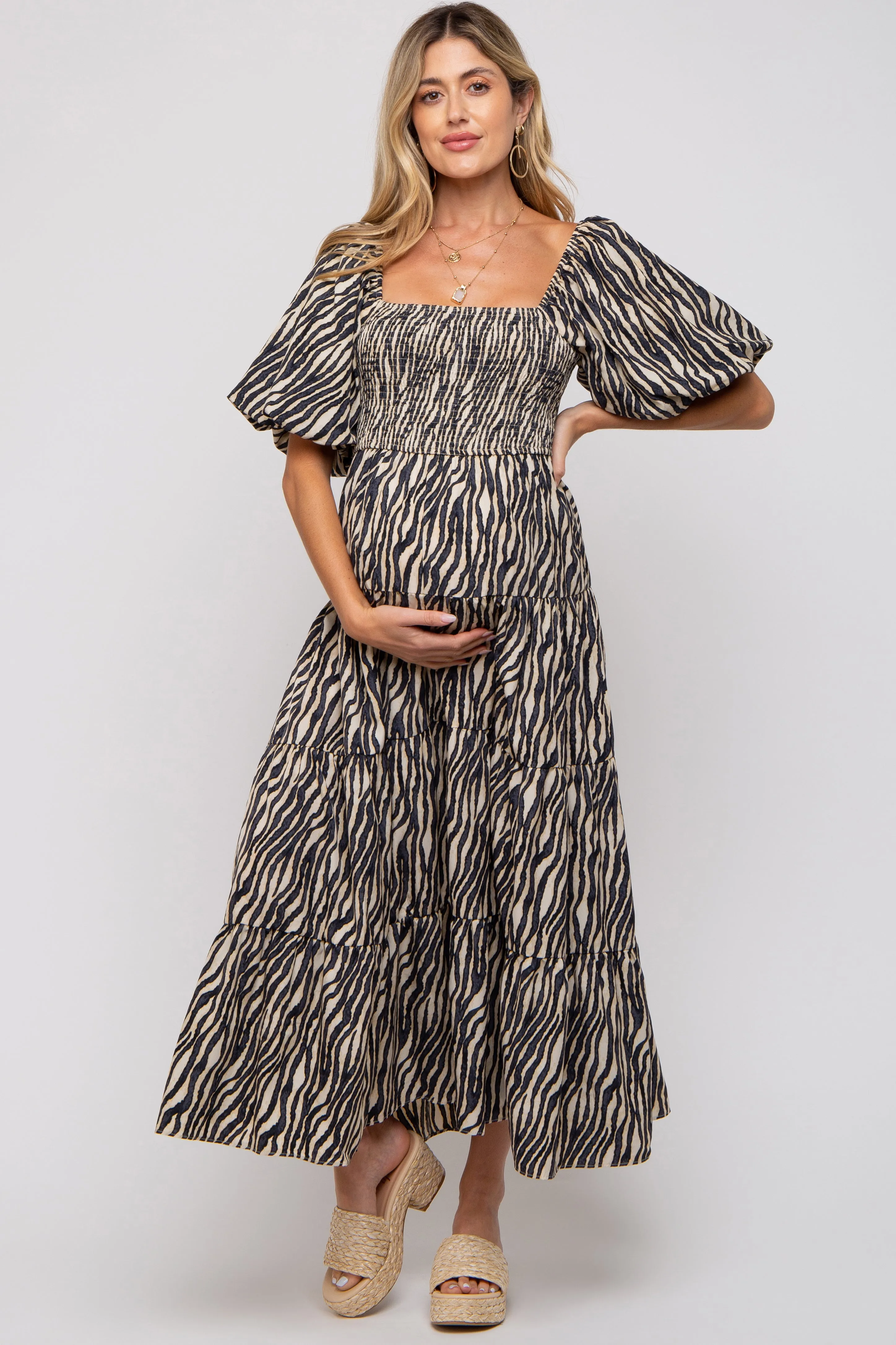 Charcoal Printed Smocked Maternity Maxi Dress sold by Pinkblush product image thumbnail 2