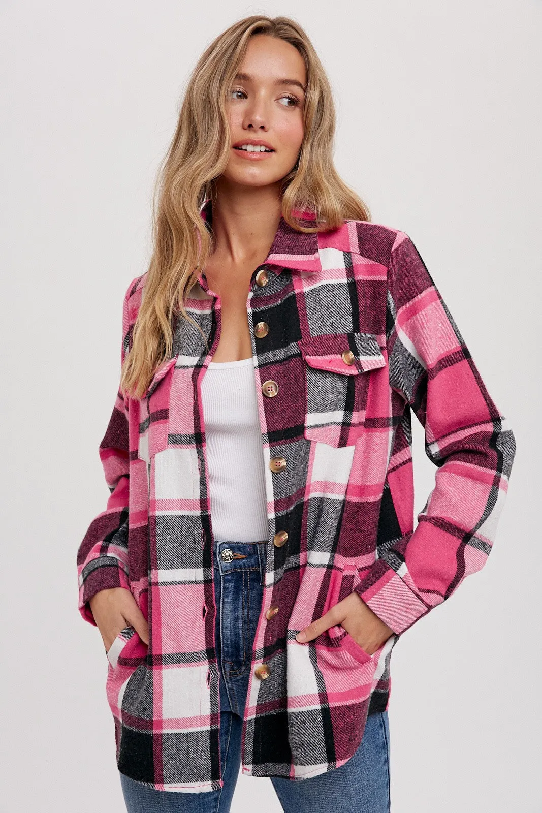Pink Plaid Maternity Shirt Jacket sold by Pinkblush product image thumbnail 5
